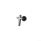 Black & White Oil Slick Cross Externally Threaded Stainless Steel Ear Studs - Black & White Oil Slick Cross Externally Threaded Stainless Steel Ear Studs - White by CRUXJEWELRY