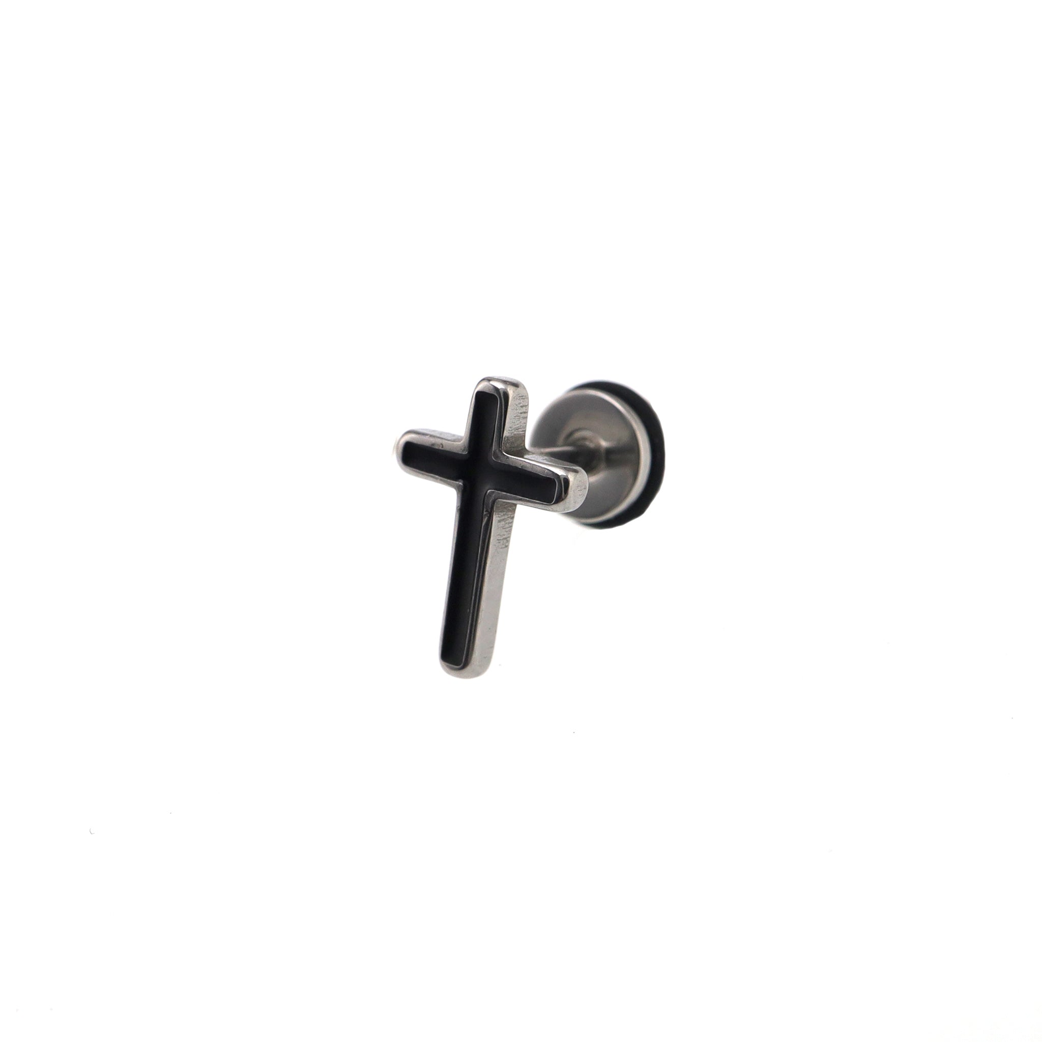 Black & White Oil Slick Cross Externally Threaded Stainless Steel Ear Studs - Black & White Oil Slick Cross Externally Threaded Stainless Steel Ear Studs - Black by CRUXJEWELRY