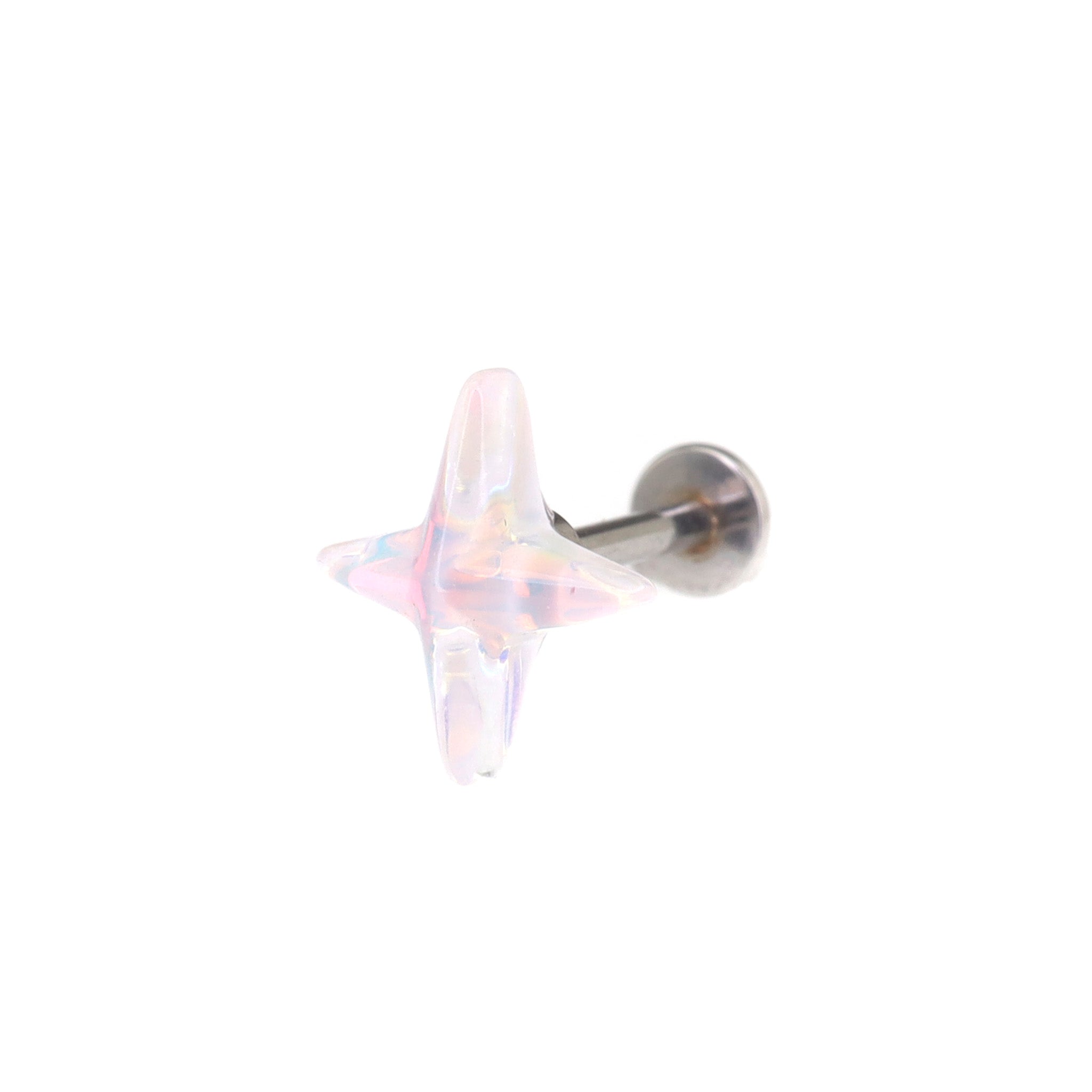Resin Semi-Transparent Four-Point Star Stainless Steel Ear Studs - Resin Semi-Transparent Four-Point Star Stainless Steel Ear Studs - pink-1 / 6mm by CRUXJEWELRY