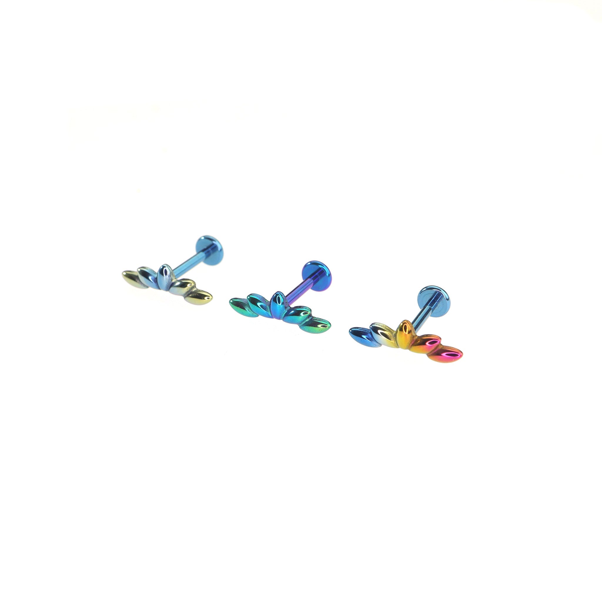 Petal & Leaf Internally Threaded Titanium Ear Studs - Petal & Leaf Internally Threaded Titanium Ear Studs - Blue-Yellow Gradient / 6mm by CRUXJEWELRY