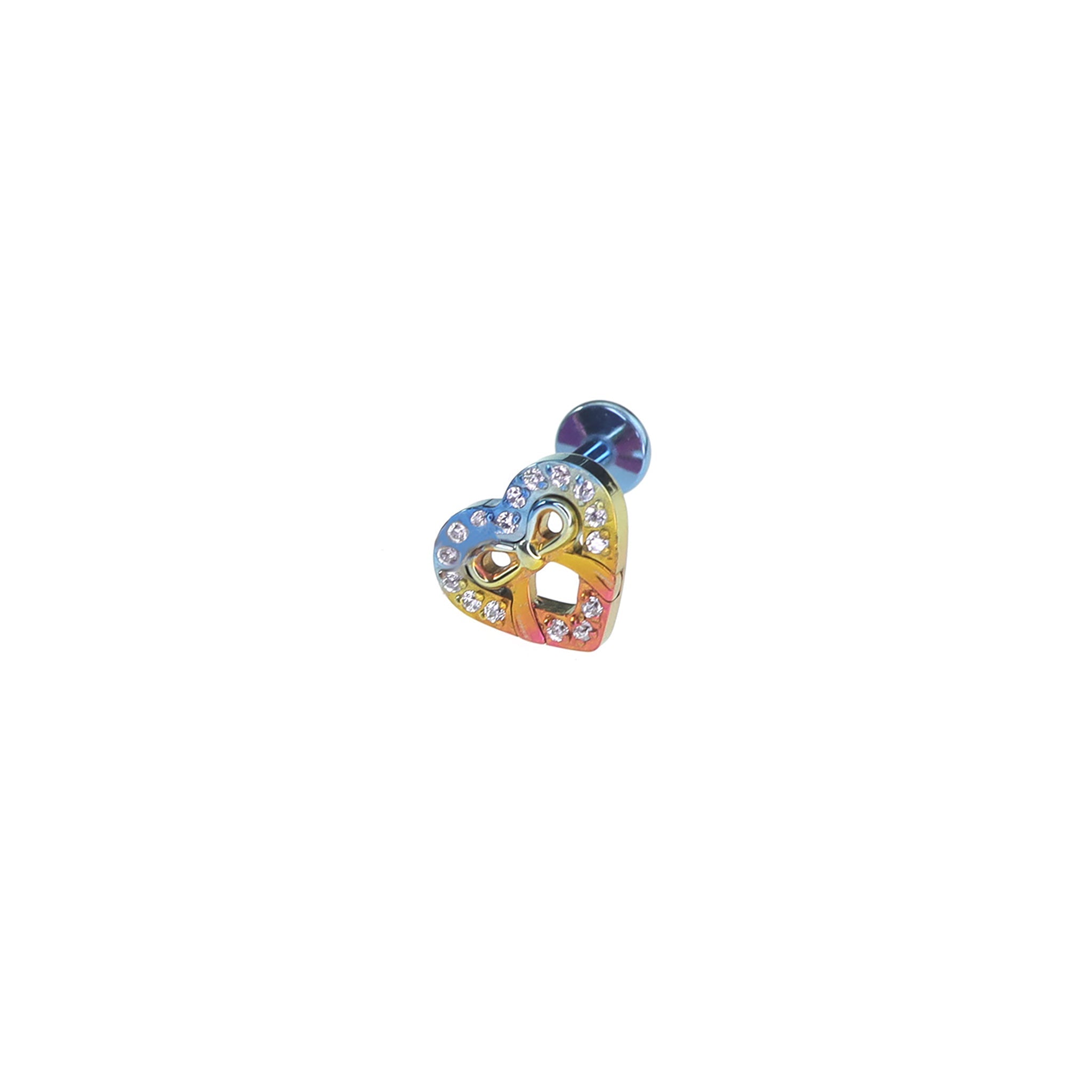 Heart Bow CZ Internally Threaded Titanium Ear Studs - Heart Bow CZ Internally Threaded Titanium Ear Studs - Rainbow / 6mm by CRUXJEWELRY