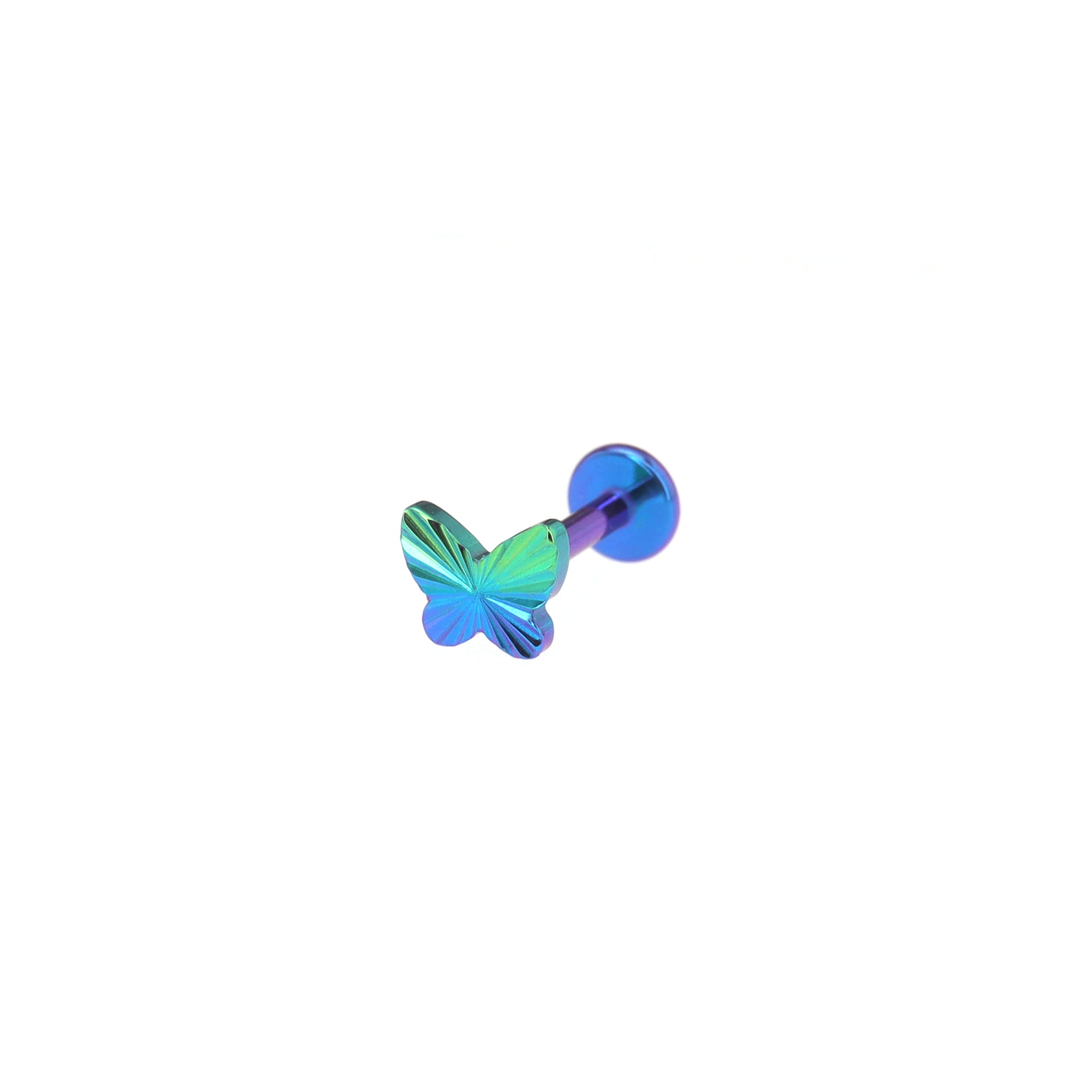 Engraved Vivid Linework Butterfly Titanium Ear Studs - Engraved Vivid Linework Butterfly Titanium Ear Studs - Blue-Green Gradient / 6mm by CRUXJEWELRY