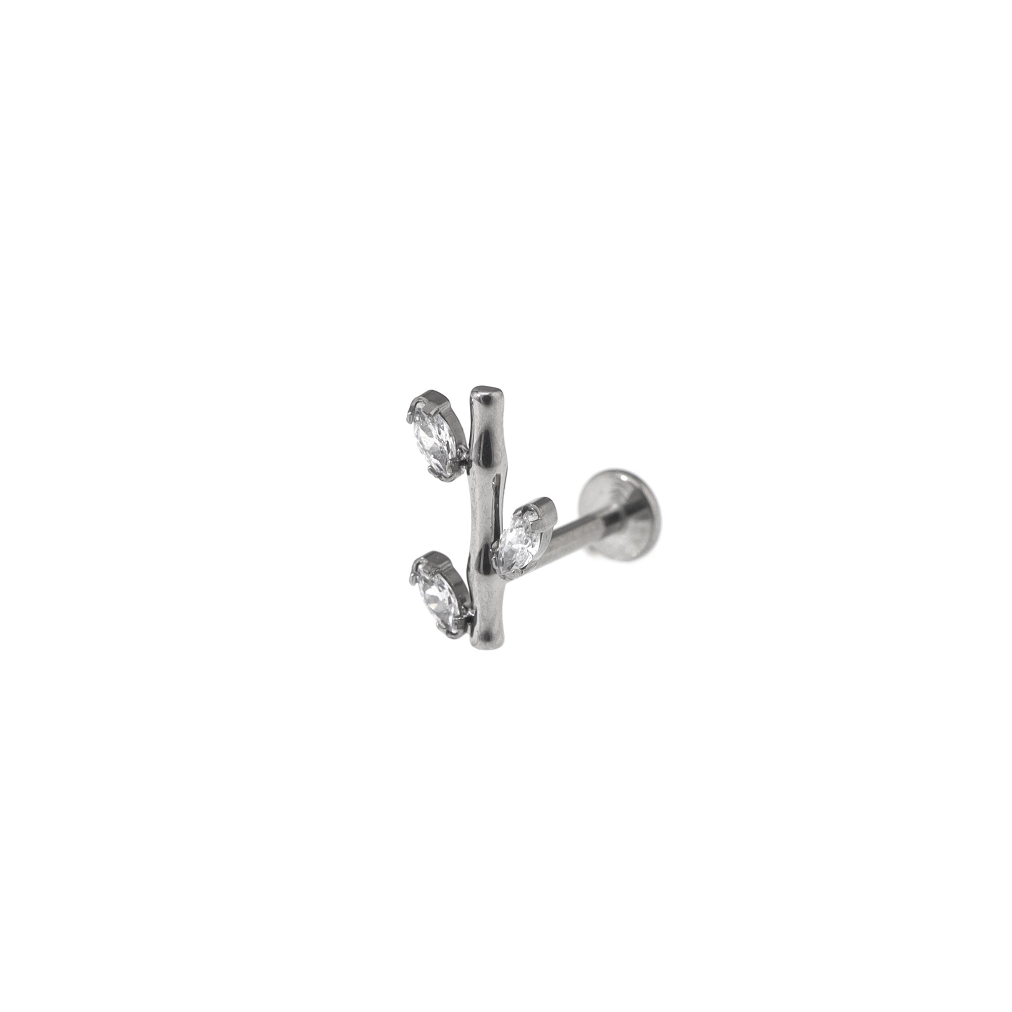CZ Bamboo Segment Internally Threaded Titanium Studs - CZ Bamboo Segment Internally Threaded Titanium Studs - Sliver / 6mm by CRUXJEWELRY