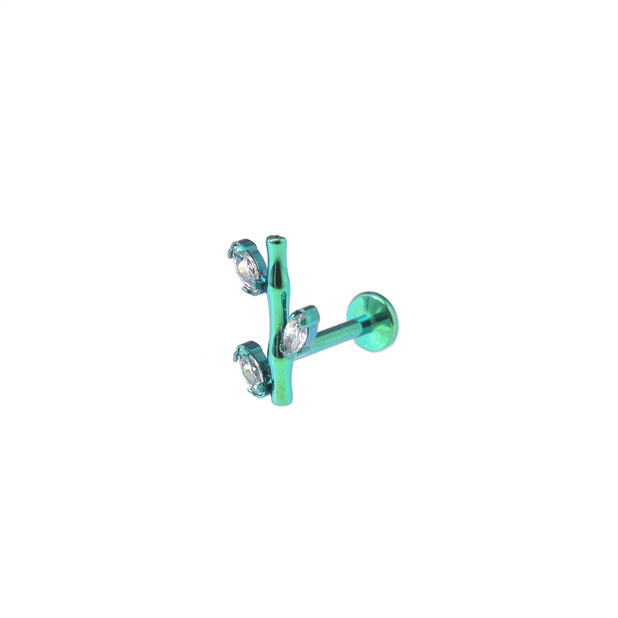 CZ Bamboo Segment Internally Threaded Titanium Studs - CZ Bamboo Segment Internally Threaded Titanium Studs - Green / 6mm by CRUXJEWELRY