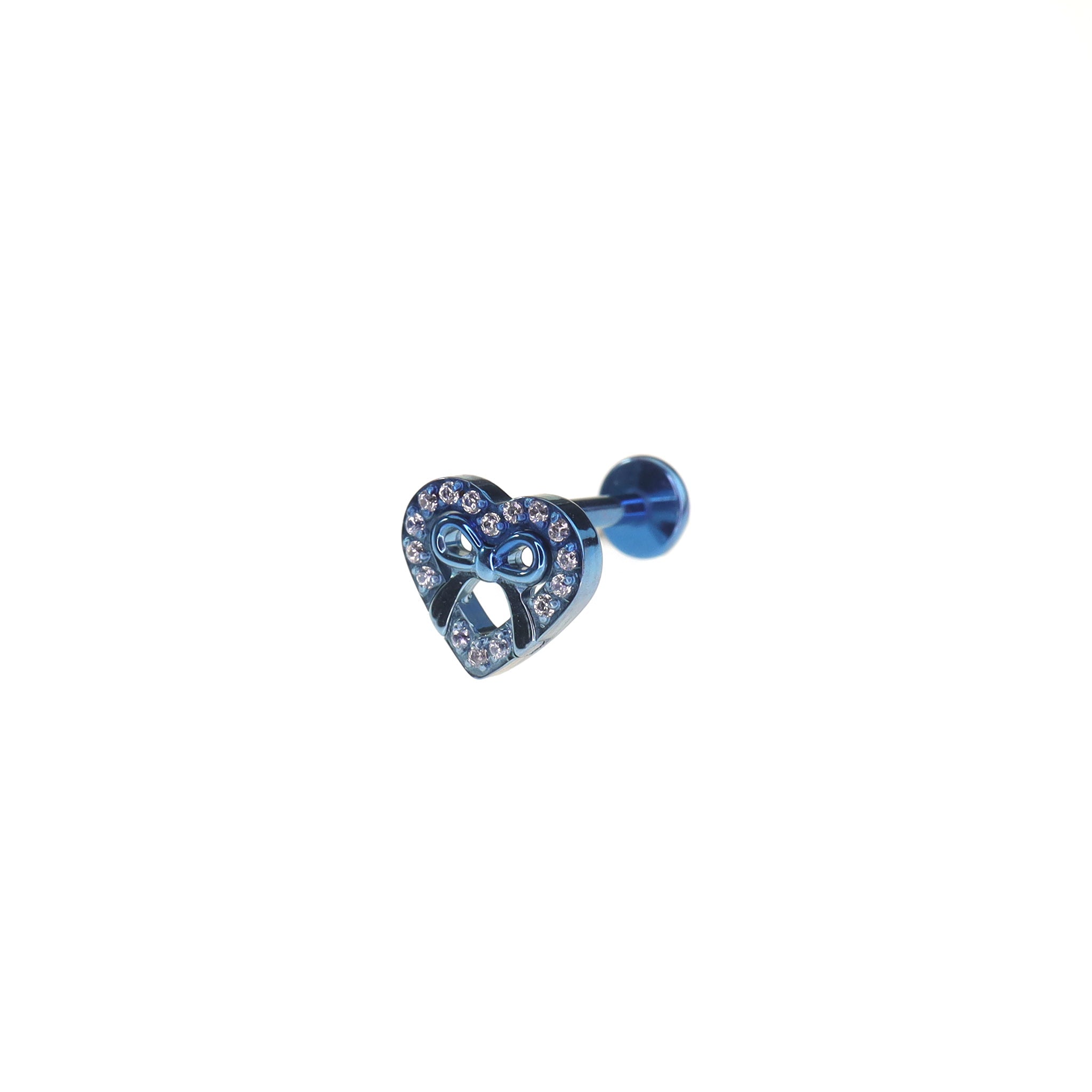 Heart Bow CZ Internally Threaded Titanium Ear Studs - Heart Bow CZ Internally Threaded Titanium Ear Studs - Blue-White Gradient / 6mm by CRUXJEWELRY