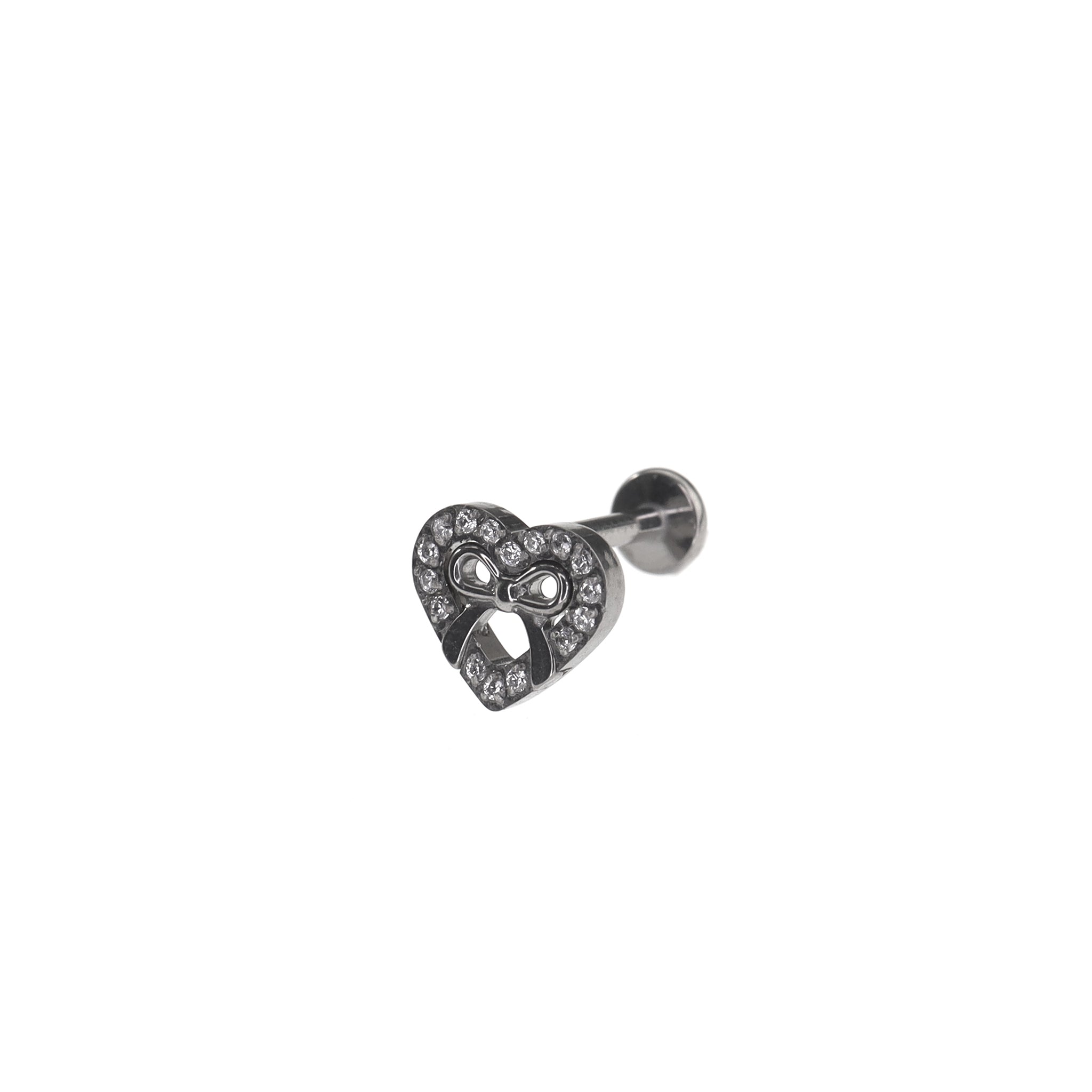 Heart Bow CZ Internally Threaded Titanium Ear Studs - Heart Bow CZ Internally Threaded Titanium Ear Studs - Sliver / 6mm by CRUXJEWELRY