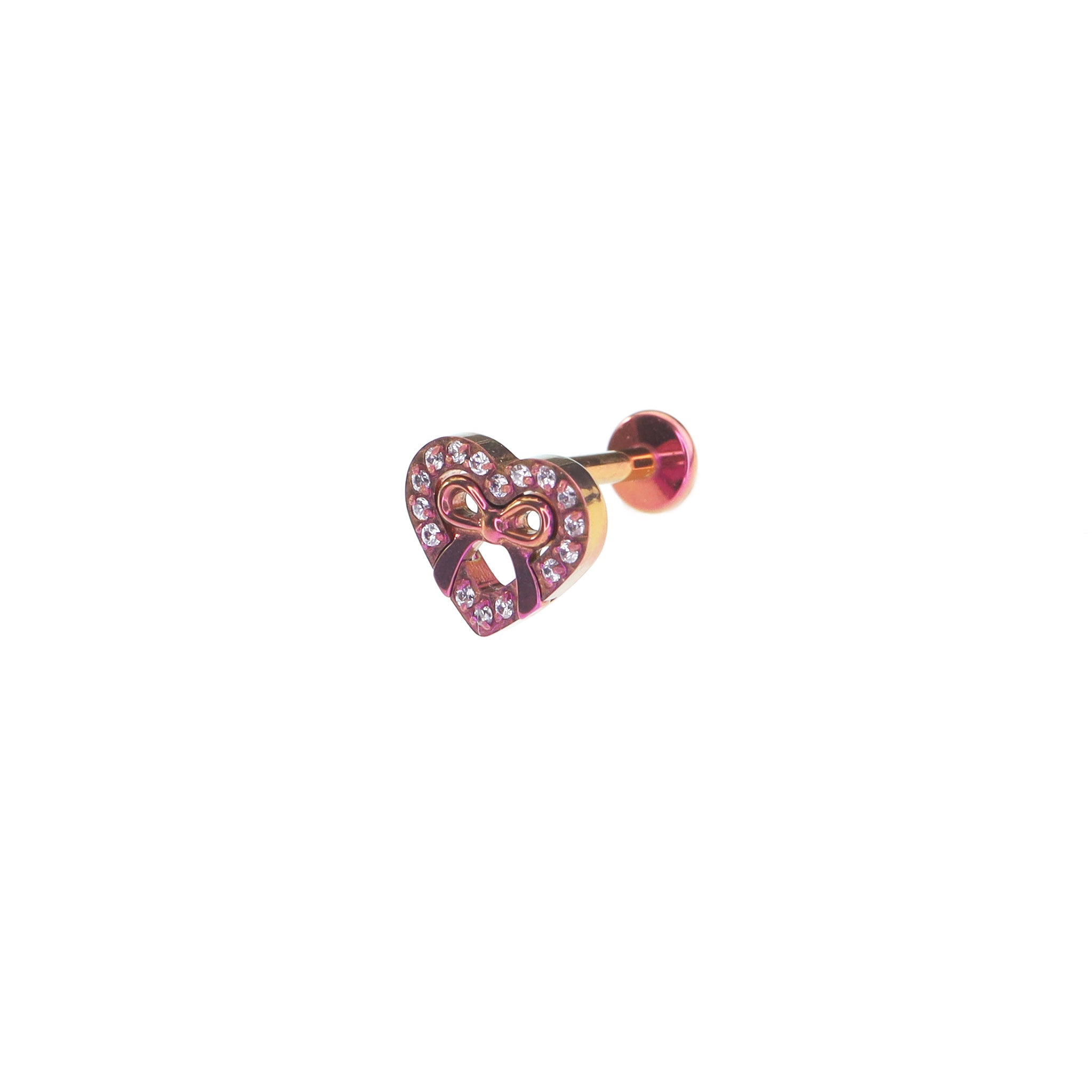 Heart Bow CZ Internally Threaded Titanium Ear Studs - Heart Bow CZ Internally Threaded Titanium Ear Studs - Pink-Purple Gradient / 6mm by CRUXJEWELRY