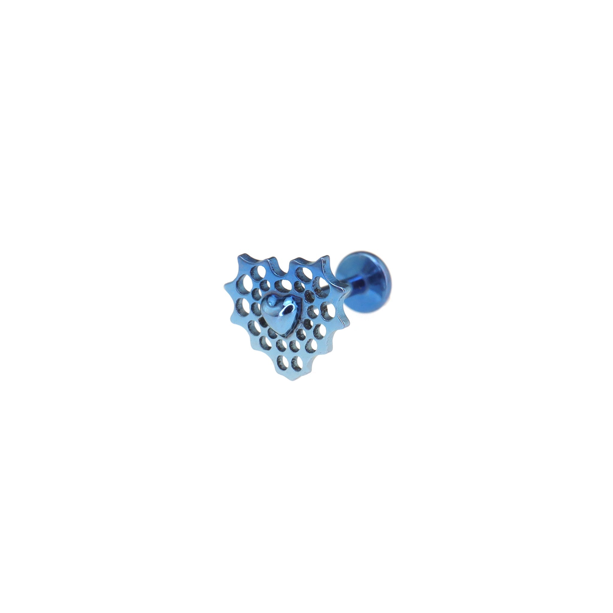 Openwork Spider Web Heart Titanium Ear Studs - Openwork Spider Web Heart Titanium Ear Studs - Blue / 6mm by CRUXJEWELRY