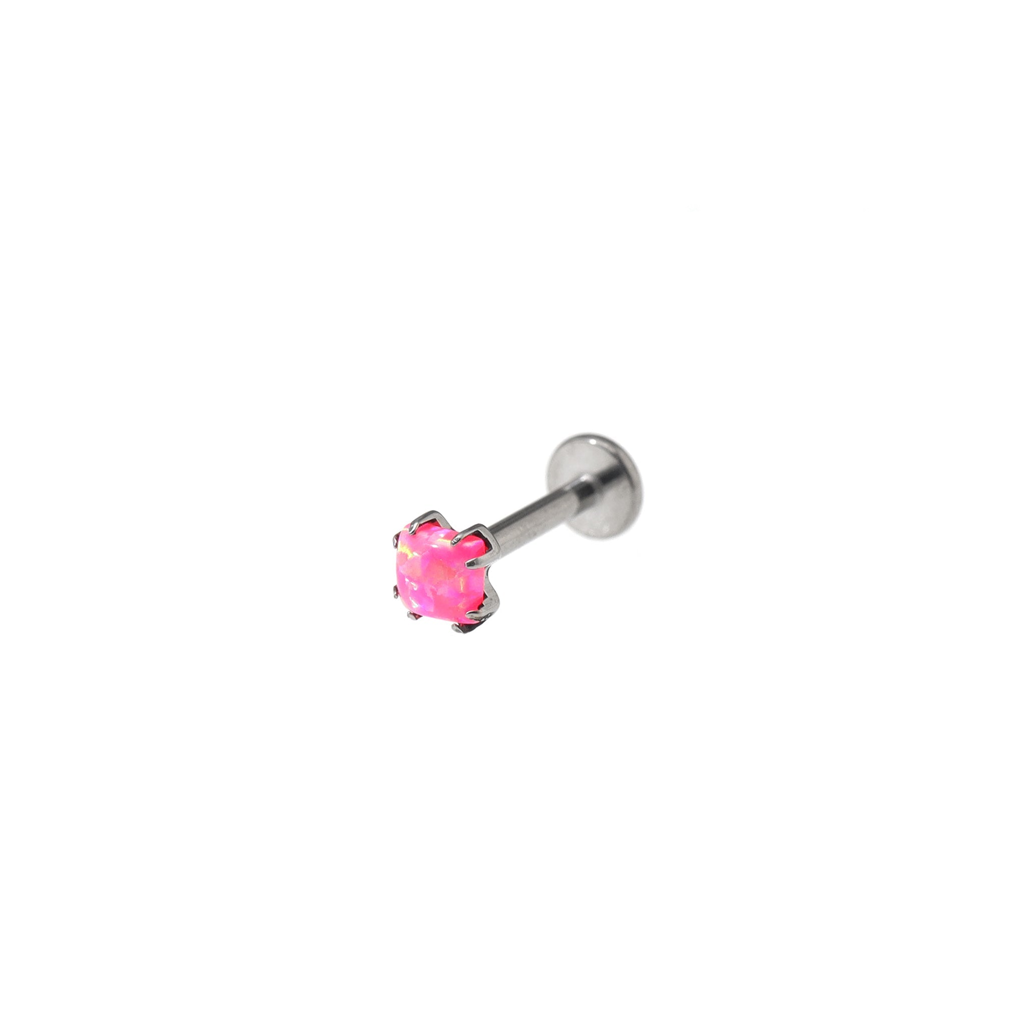 Square CZ Titanium Internally Threaded Labret Stud - Square CZ Titanium Internally Threaded Labret Stud - Pink / 6mm by CRUXJEWELRY
