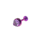 Wave Bezel-Set CZ Titanium Ear Studs - Wave Bezel-Set CZ Titanium Ear Studs - Purple / 4mm / 6mm by CRUXJEWELRY