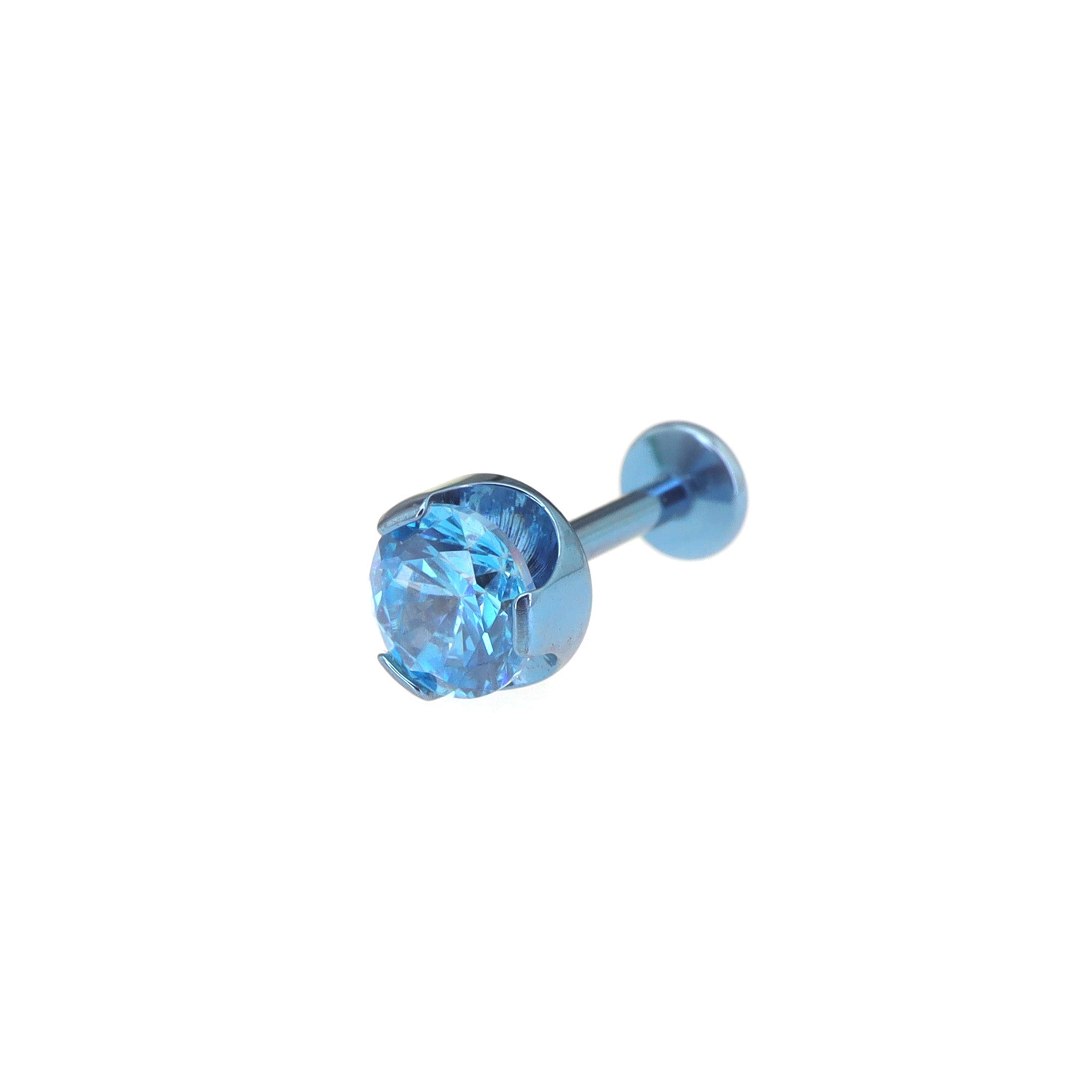 Wave Bezel-Set CZ Titanium Ear Studs - Wave Bezel-Set CZ Titanium Ear Studs - Blue / 4mm / 6mm by CRUXJEWELRY