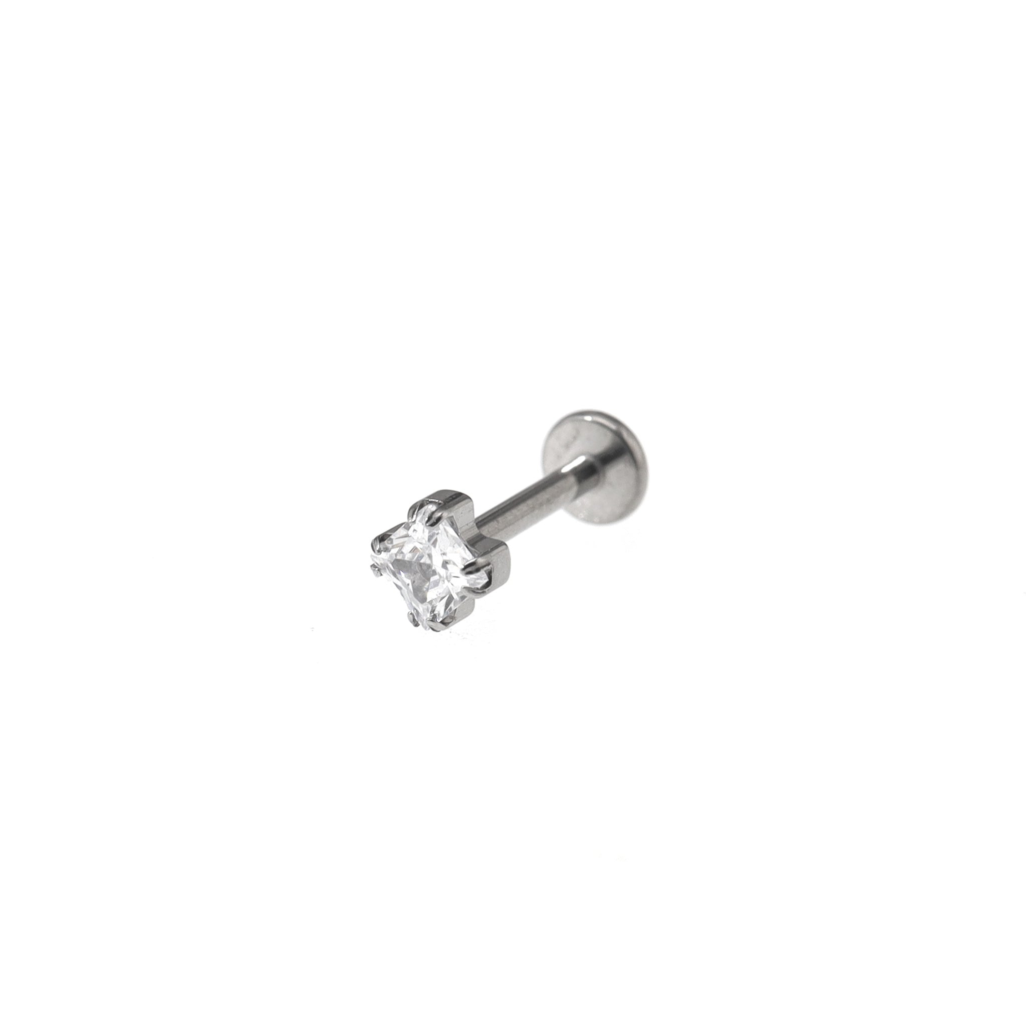 Square CZ Titanium Internally Threaded Labret Stud - Square CZ Titanium Internally Threaded Labret Stud - White / 6mm by CRUXJEWELRY