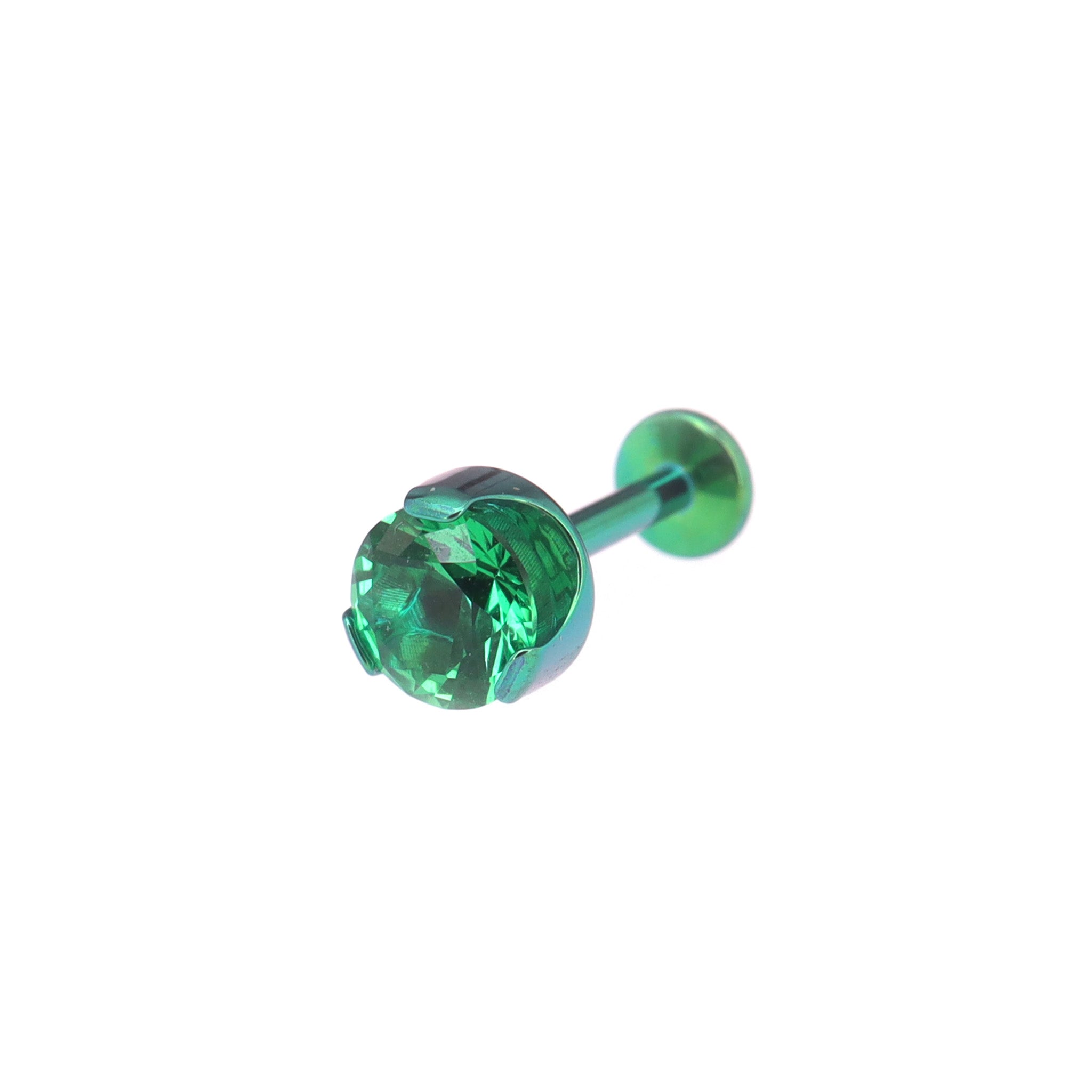 Wave Bezel-Set CZ Titanium Ear Studs - Wave Bezel-Set CZ Titanium Ear Studs - Green / 4mm / 6mm by CRUXJEWELRY