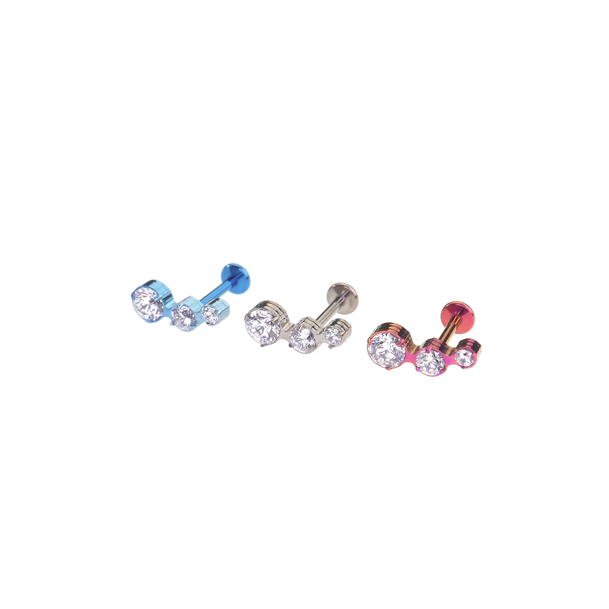 Gradient Triple CZ Circle Titanium Ear Studs - Gradient Triple CZ Circle Titanium Ear Studs - Pink / 6mm by CRUXJEWELRY