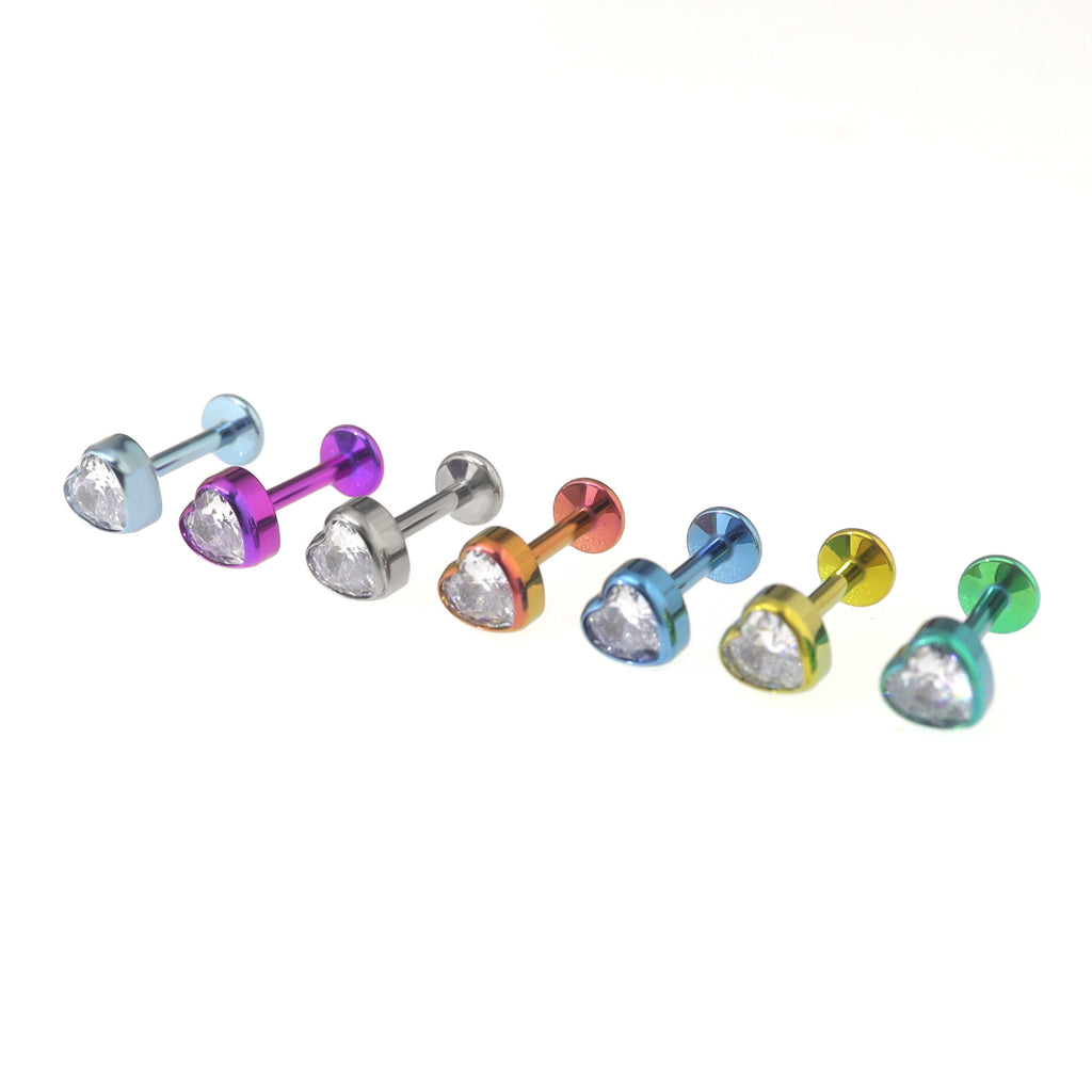 Bezel Heart CZ Titanium Ear Studs - Bezel Heart CZ Titanium Ear Studs - Yellow / 6mm by CRUXJEWELRY