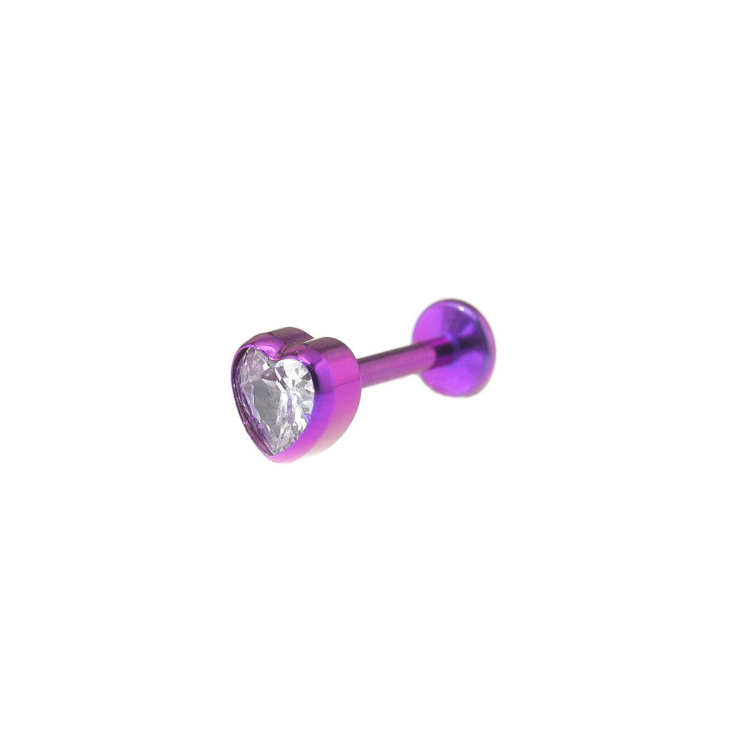 Bezel Heart CZ Titanium Ear Studs - Bezel Heart CZ Titanium Ear Studs - Purple / 6mm by CRUXJEWELRY