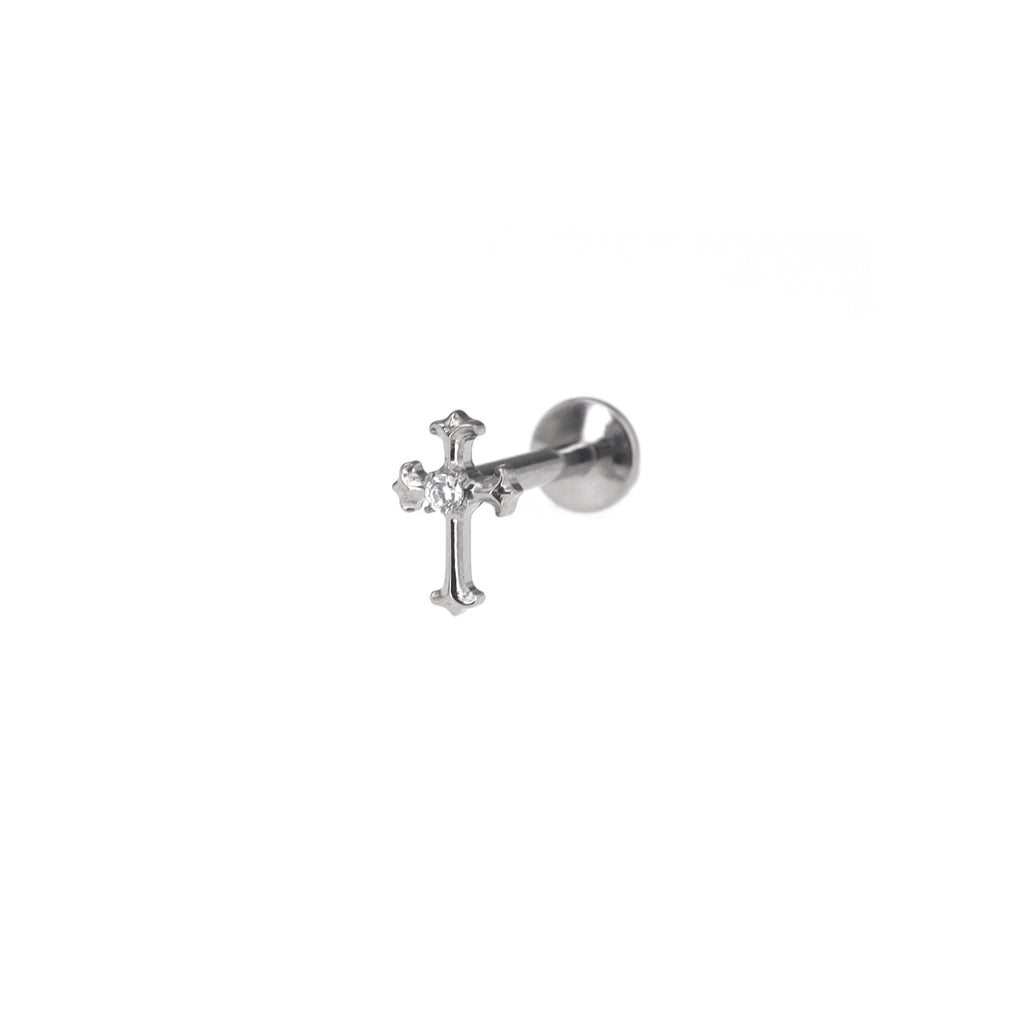 Mini Crystal Cross Titanium Ear Studs - Mini Crystal Cross Titanium Ear Studs - Sliver / 6mm by CRUXJEWELRY