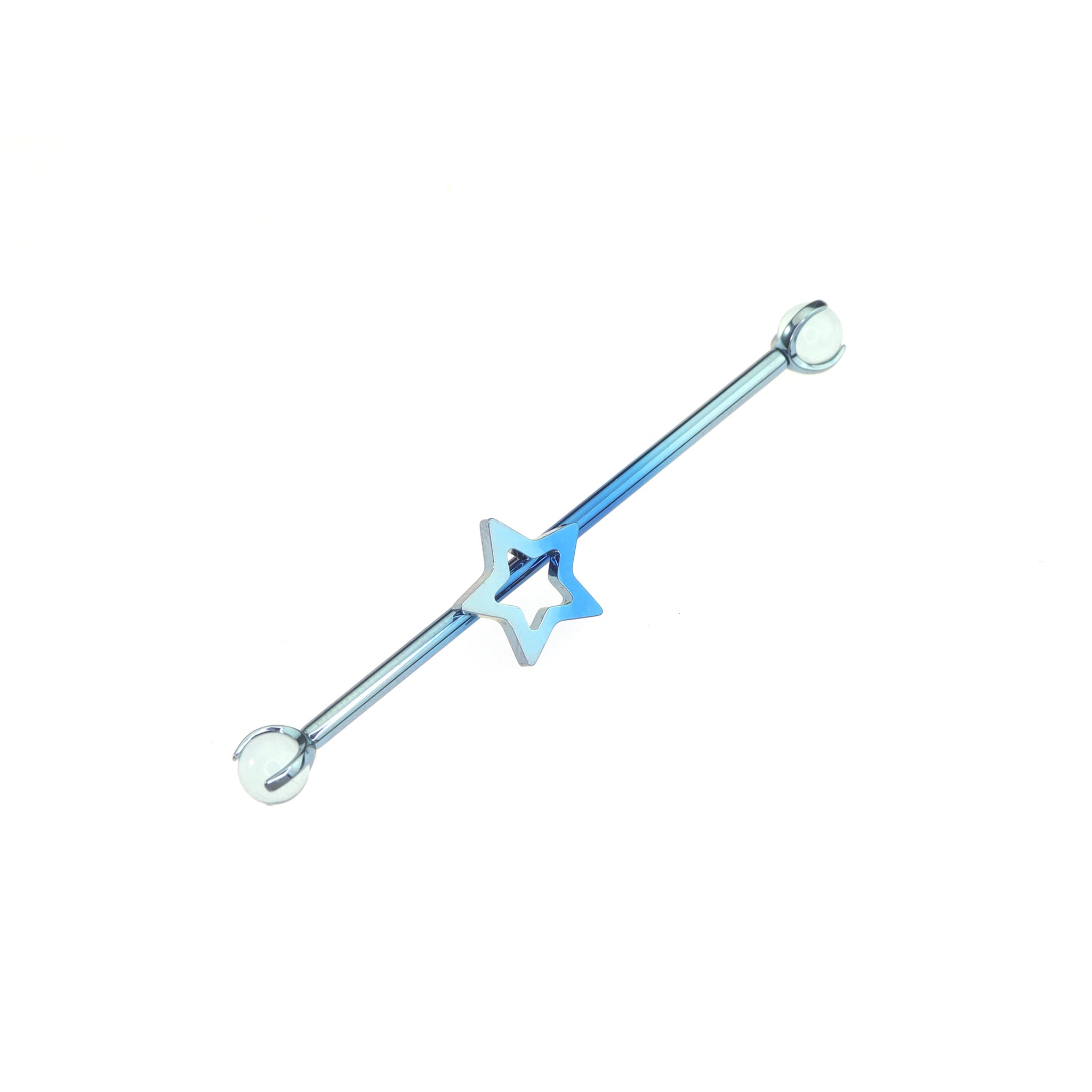 Openwork Pentagram CZ Titanium Industrial Barbell - Openwork Pentagram CZ Titanium Industrial Barbell - Blue-White Gradient / 34mm by CRUXJEWELRY