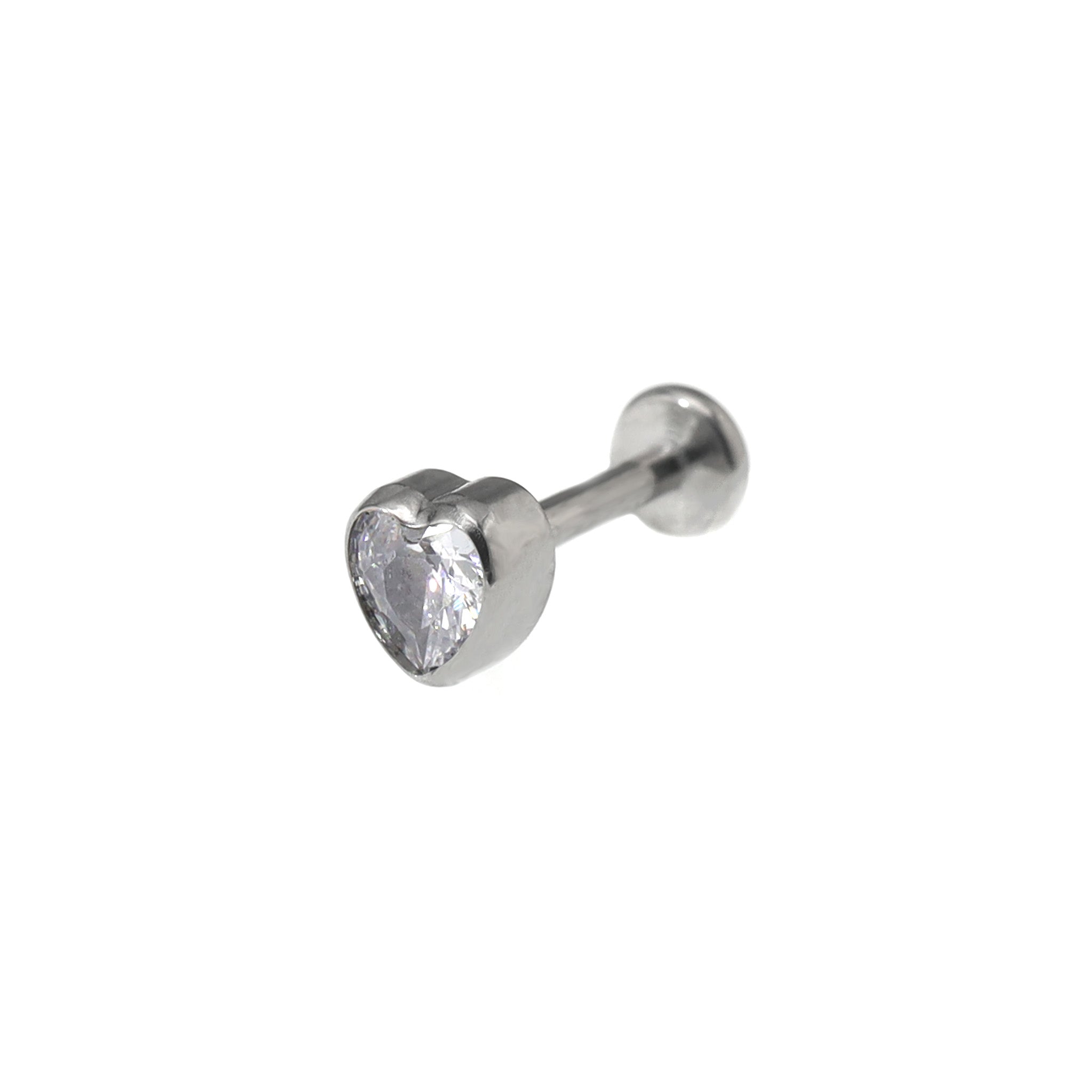 Bezel Heart CZ Titanium Ear Studs - Bezel Heart CZ Titanium Ear Studs - Sliver / 6mm by CRUXJEWELRY