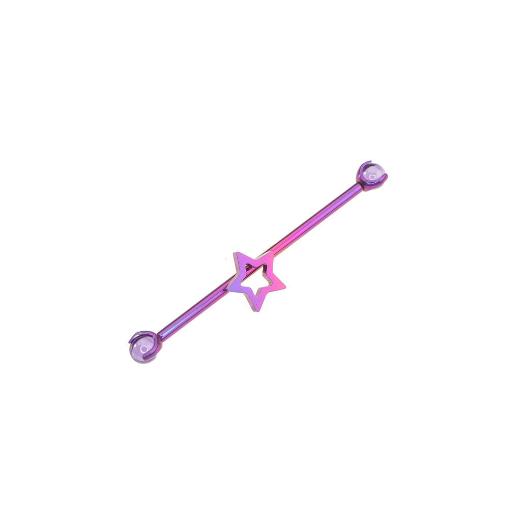 Openwork Pentagram CZ Titanium Industrial Barbell - Purple Gradient