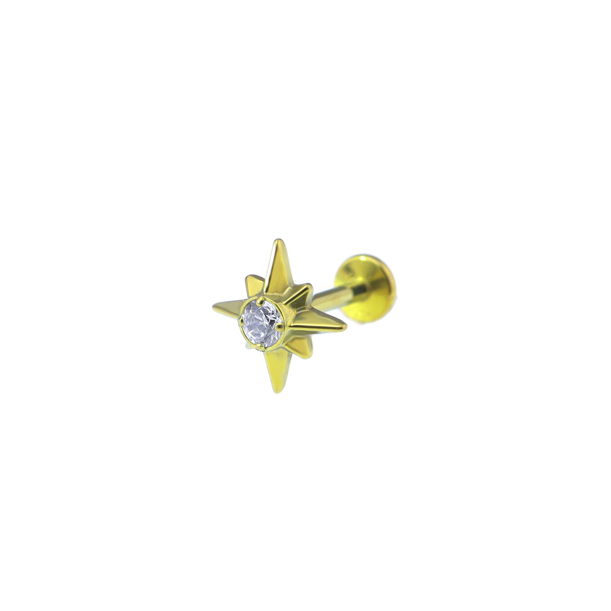 3D Octagram CZ Titanium Ear Studs - 3D Octagram CZ Titanium Ear Studs - Gold / 6mm by CRUXJEWELRY