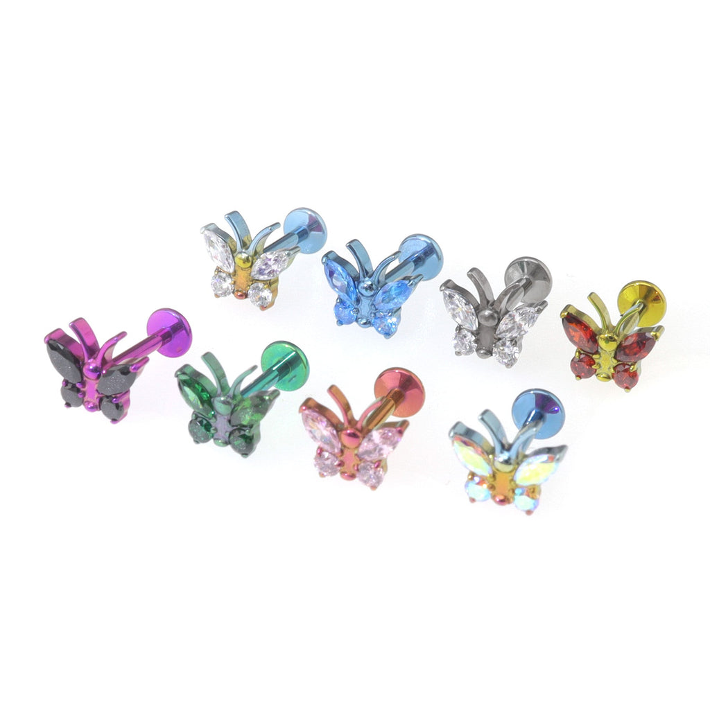 Rainbow CZ Butterfly Internally Threaded Titanium Ear Studs - Rainbow CZ Butterfly Internally Threaded Titanium Ear Studs - Gold / 5mm by CRUXJEWELRY