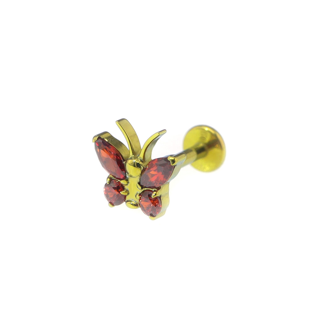 Rainbow CZ Butterfly Internally Threaded Titanium Ear Studs - Rainbow CZ Butterfly Internally Threaded Titanium Ear Studs - Gold / 5mm by CRUXJEWELRY
