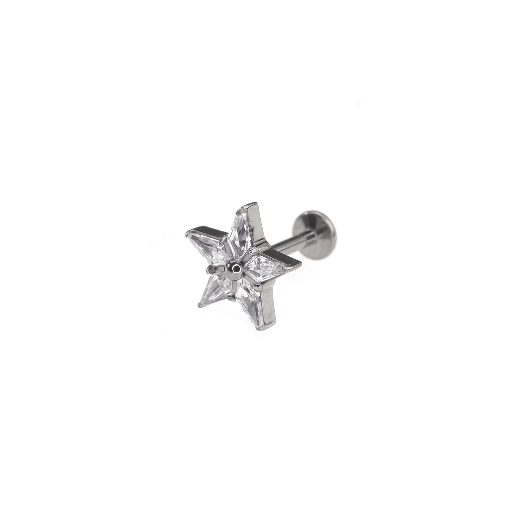 Pentagram CZ Titanium Ear Studs - Pentagram CZ Titanium Ear Studs - Sliver / 6mm by CRUXJEWELRY