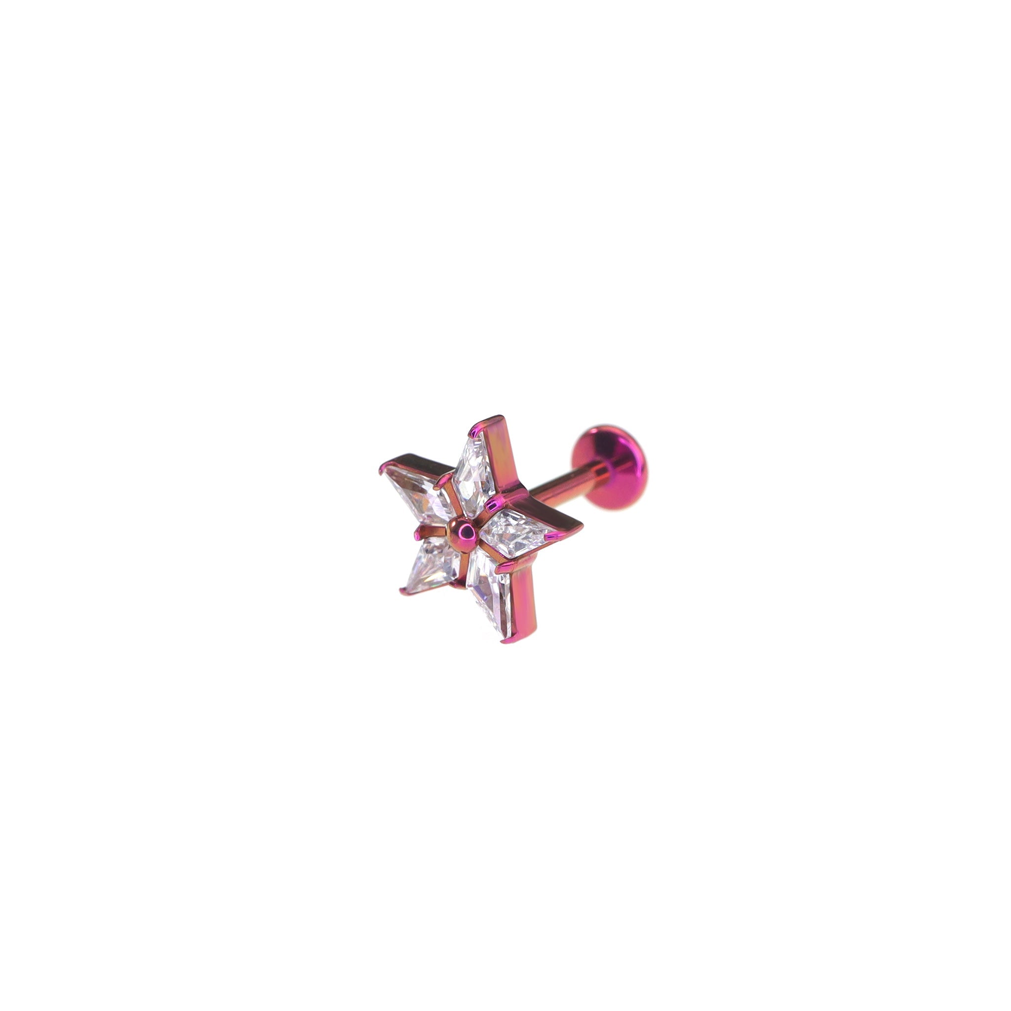 Pentagram CZ Titanium Ear Studs - Pentagram CZ Titanium Ear Studs - Pink / 6mm by CRUXJEWELRY
