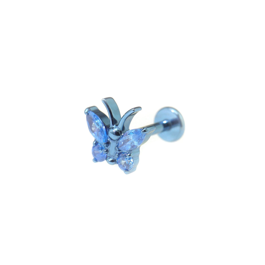 Rainbow CZ Butterfly Internally Threaded Titanium Ear Studs - Rainbow CZ Butterfly Internally Threaded Titanium Ear Studs - Blue / 5mm by CRUXJEWELRY