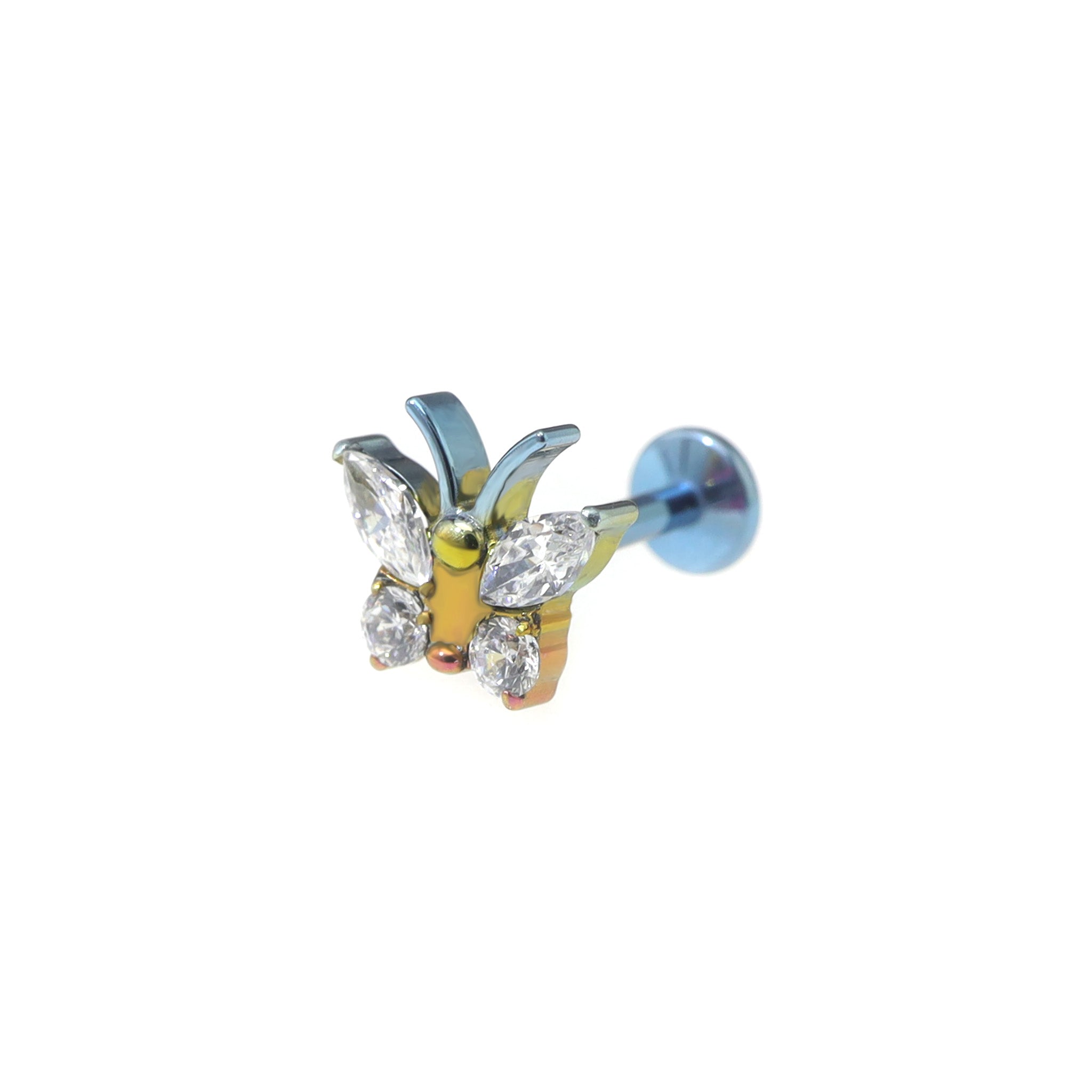 Rainbow CZ Butterfly Internally Threaded Titanium Ear Studs - Rainbow CZ Butterfly Internally Threaded Titanium Ear Studs - Rainbow / 5mm by CRUXJEWELRY