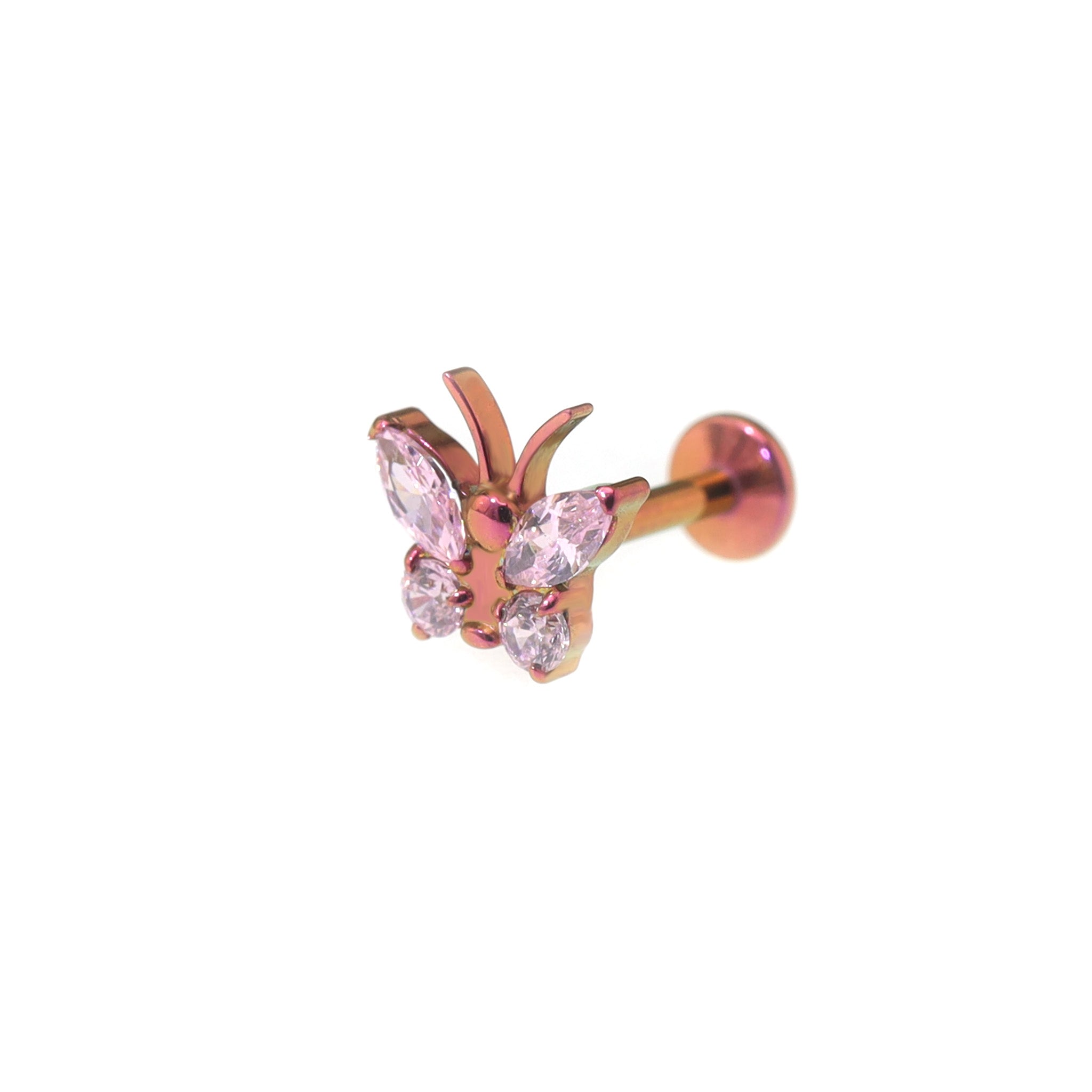 Rainbow CZ Butterfly Internally Threaded Titanium Ear Studs - Rainbow CZ Butterfly Internally Threaded Titanium Ear Studs - Pink / 5mm by CRUXJEWELRY