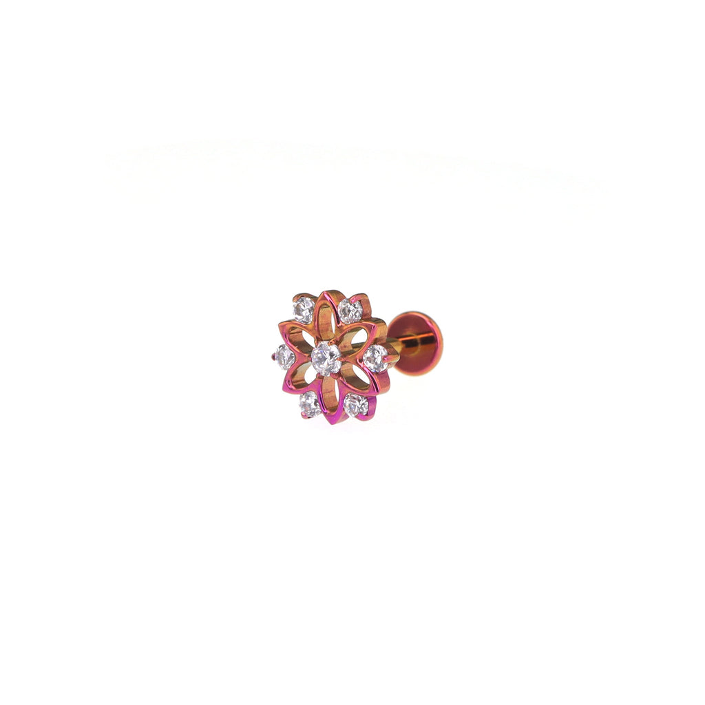 Openwork Snowflake Internally Threaded Titanium Ear Studs - Purple-Pink Gradient