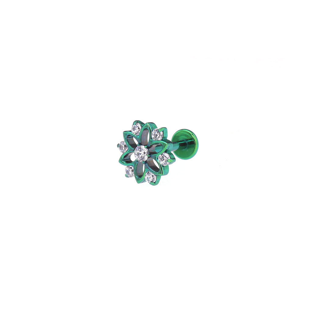 Openwork Snowflake Internally Threaded Titanium Ear Studs - Green