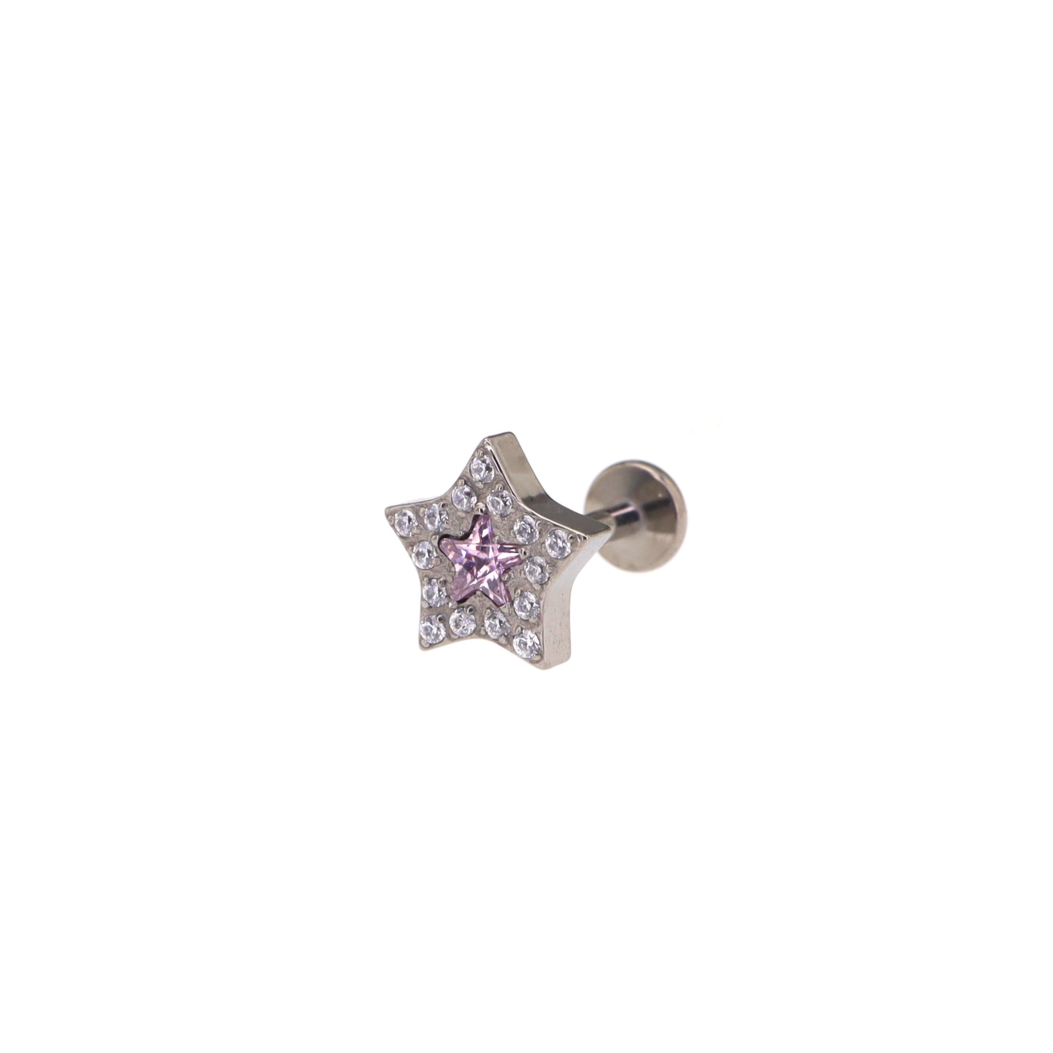 Micro-Pave CZ Pentagram Internally Threaded Titanium Studs - Micro-Pave CZ Pentagram Internally Threaded Titanium Studs - Pink / 6mm by CRUXJEWELRY