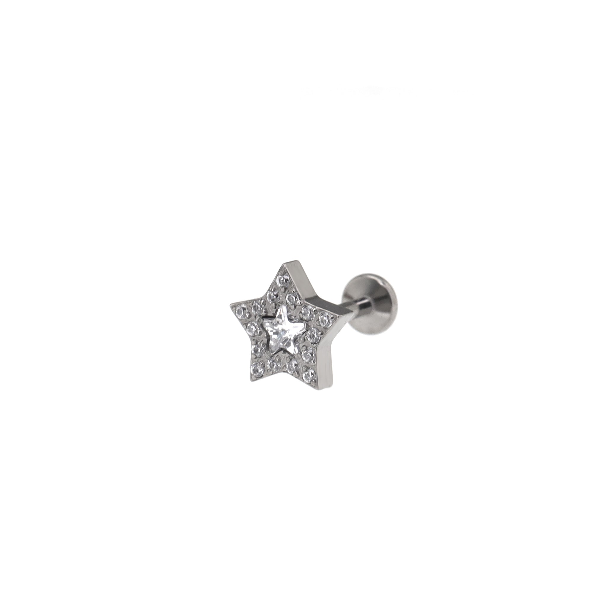 Micro-Pave CZ Pentagram Internally Threaded Titanium Studs - Micro-Pave CZ Pentagram Internally Threaded Titanium Studs - White / 6mm by CRUXJEWELRY