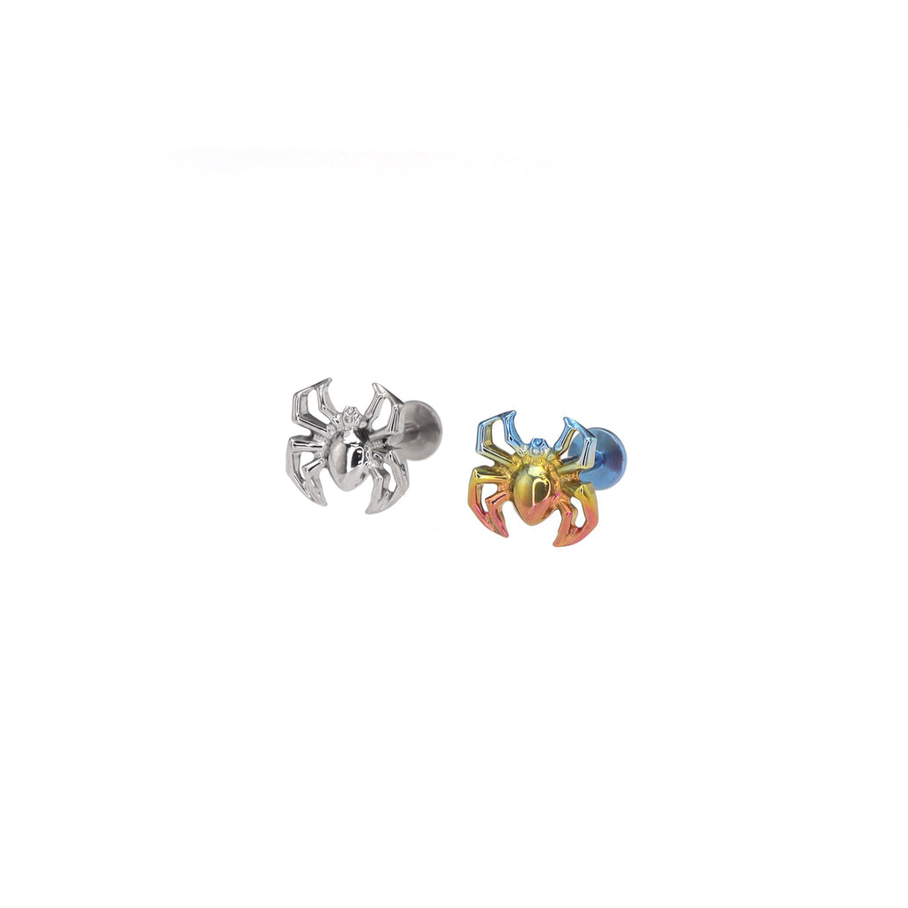 3D Engraved Spider Titanium Ear Studs - 3D Engraved Spider Titanium Ear Studs - Sliver / 6mm by CRUXJEWELRY