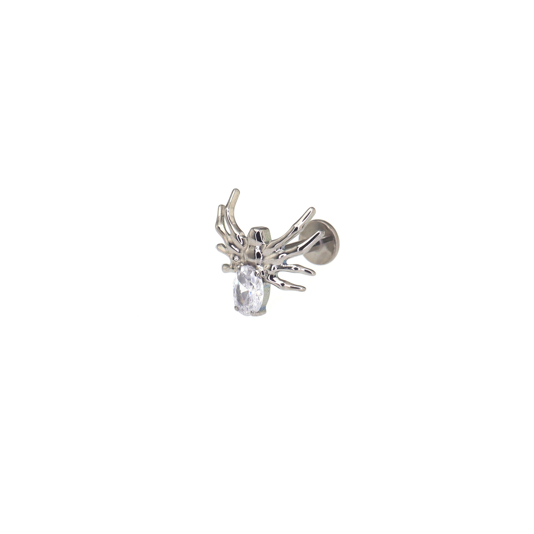 Crystal Spider Titanium Ear Studs - Crystal Spider Titanium Ear Studs - Sliver / 6mm by CRUXJEWELRY