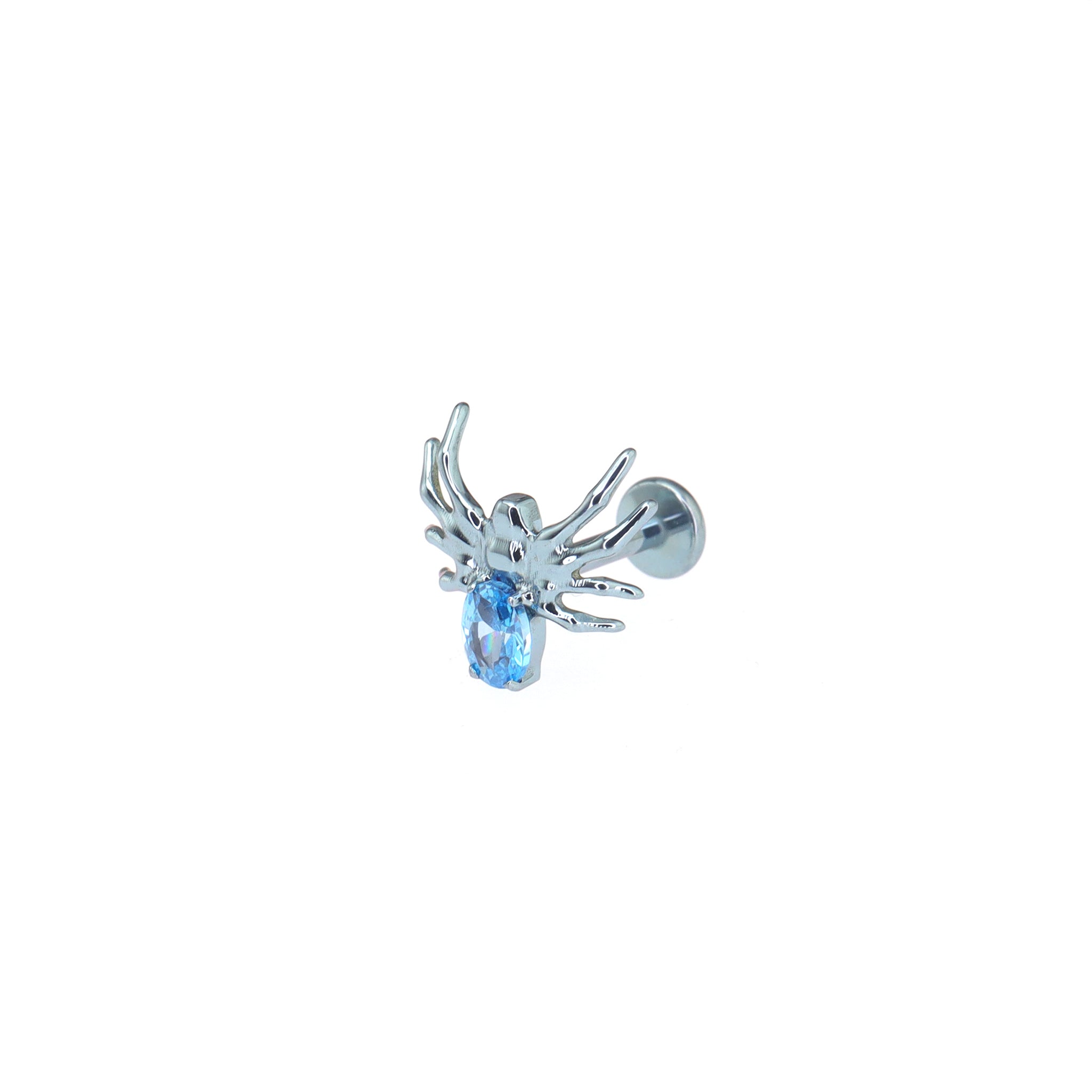 Crystal Spider Titanium Ear Studs - Crystal Spider Titanium Ear Studs - Blue / 6mm by CRUXJEWELRY