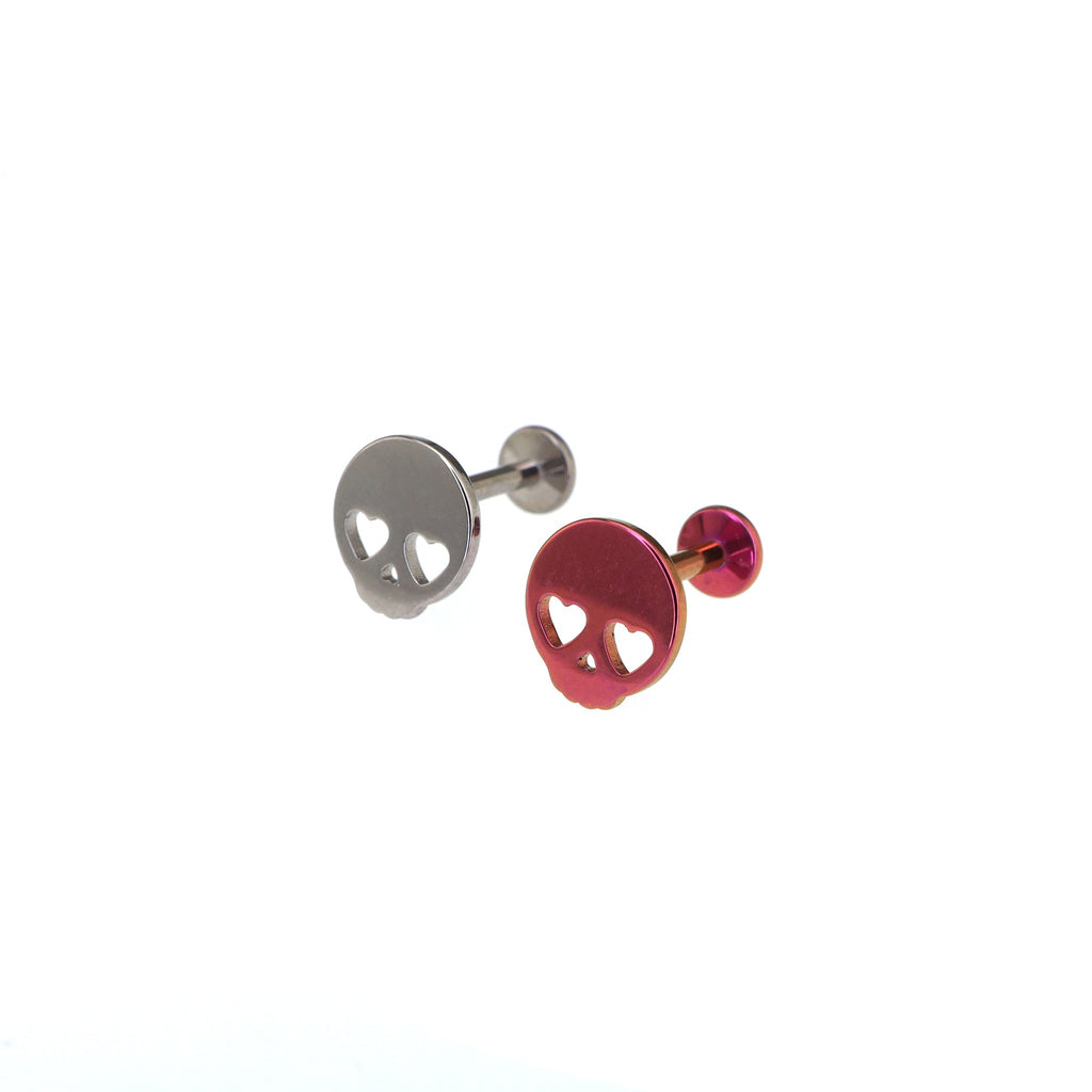 Hallowmas - Sweetheart Skeleton Titanium Ear Studs - Hallowmas - Sweetheart Skeleton Titanium Ear Studs - Pink / 6mm by CRUXJEWELRY
