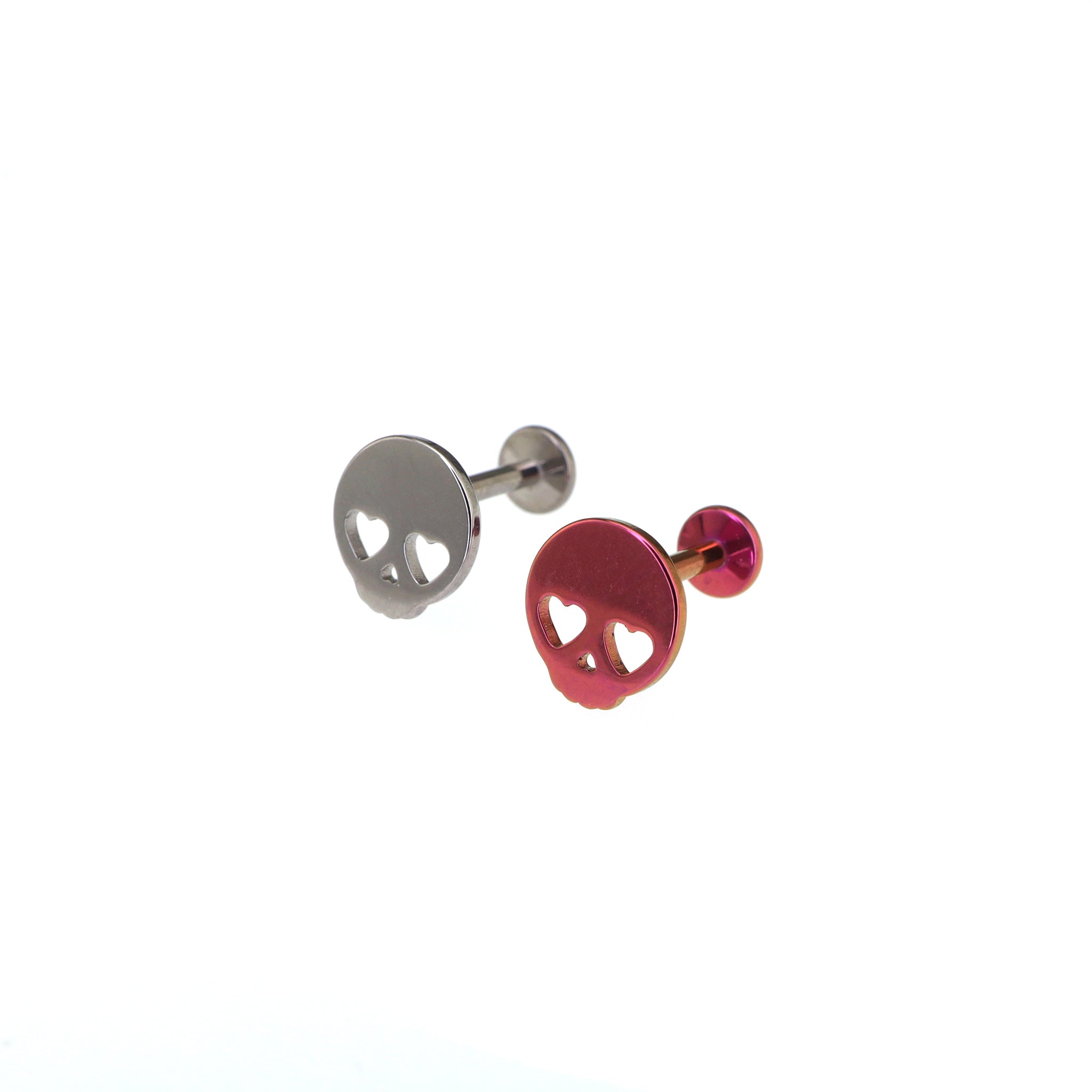 Hallowmas - Sweetheart Skeleton Titanium Ear Studs - Hallowmas - Sweetheart Skeleton Titanium Ear Studs - Pink / 6mm by CRUXJEWELRY