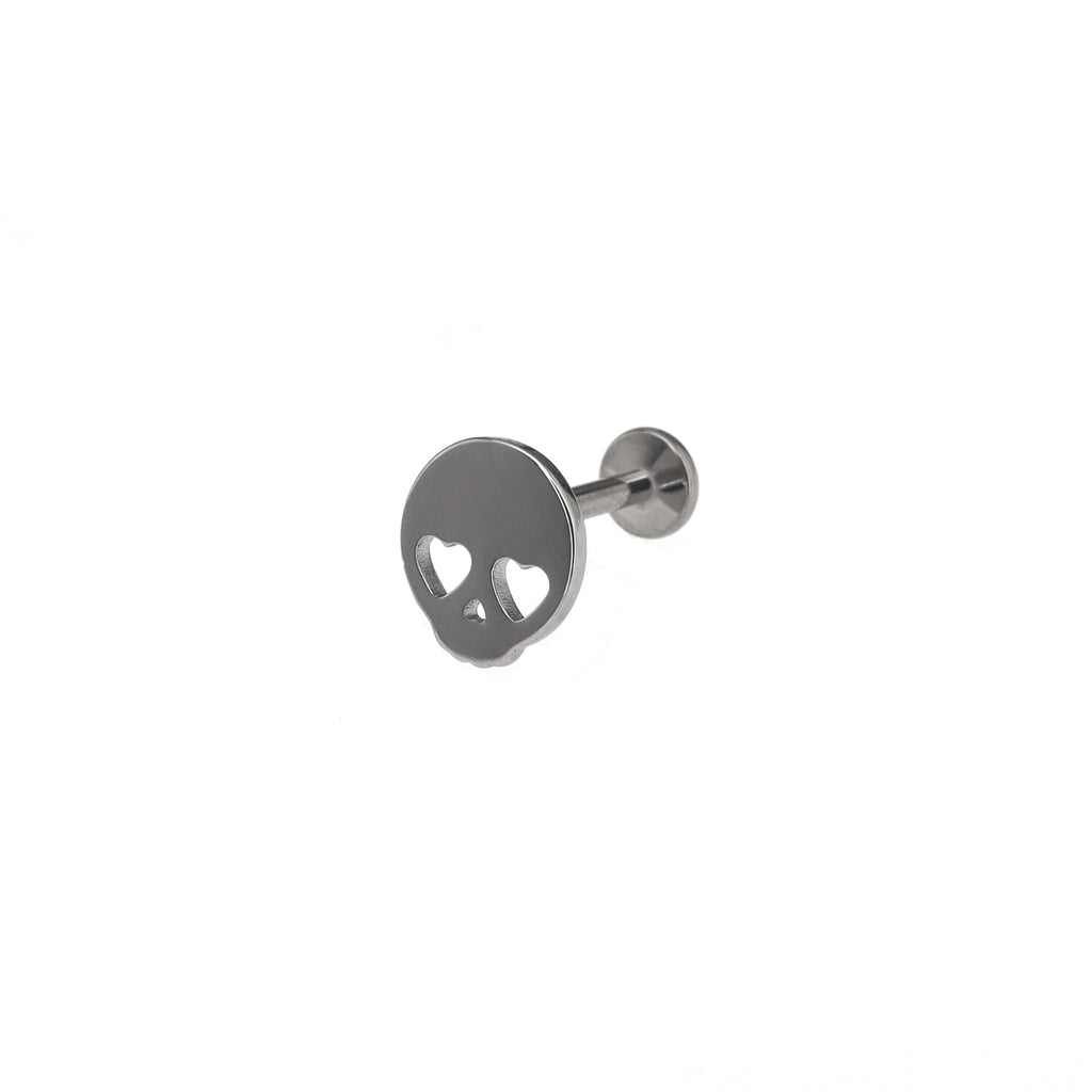 Hallowmas - Sweetheart Skeleton Titanium Ear Studs - Hallowmas - Sweetheart Skeleton Titanium Ear Studs - White / 6mm by CRUXJEWELRY