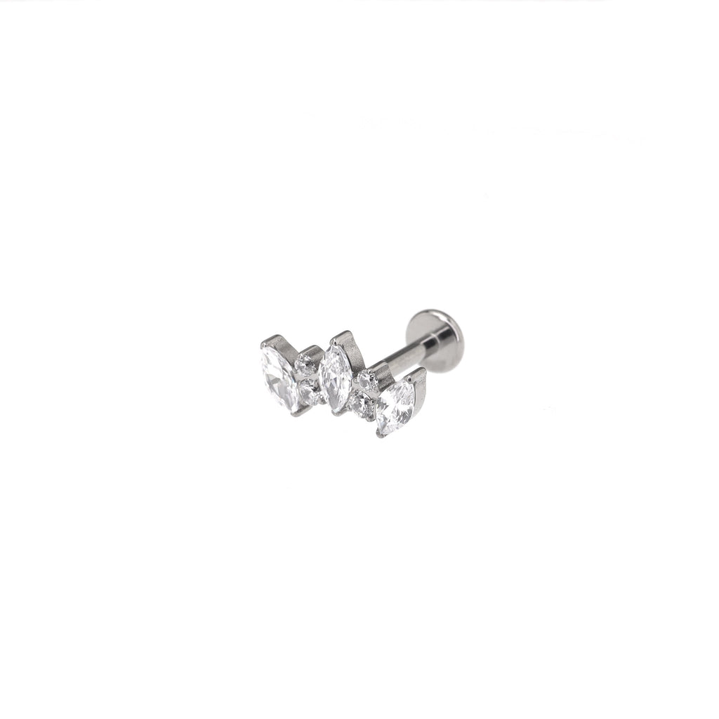 Curved Fan Marquise-Cut CZ Titanium Ear Studs - Curved Fan Marquise-Cut CZ Titanium Ear Studs - Sliver / 6mm by CRUXJEWELRY