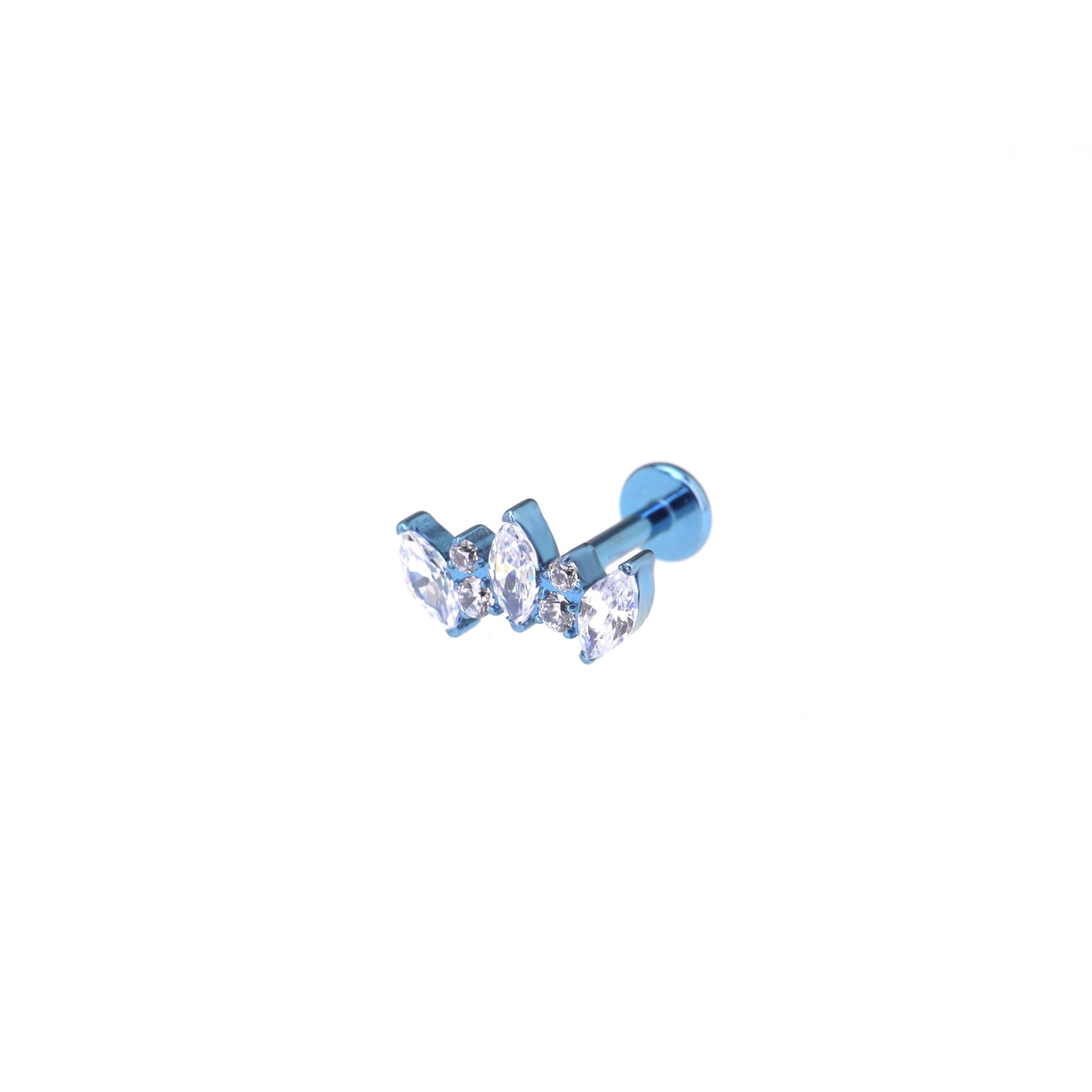 Curved Fan Marquise-Cut CZ Titanium Ear Studs - Curved Fan Marquise-Cut CZ Titanium Ear Studs - Blue / 6mm by CRUXJEWELRY