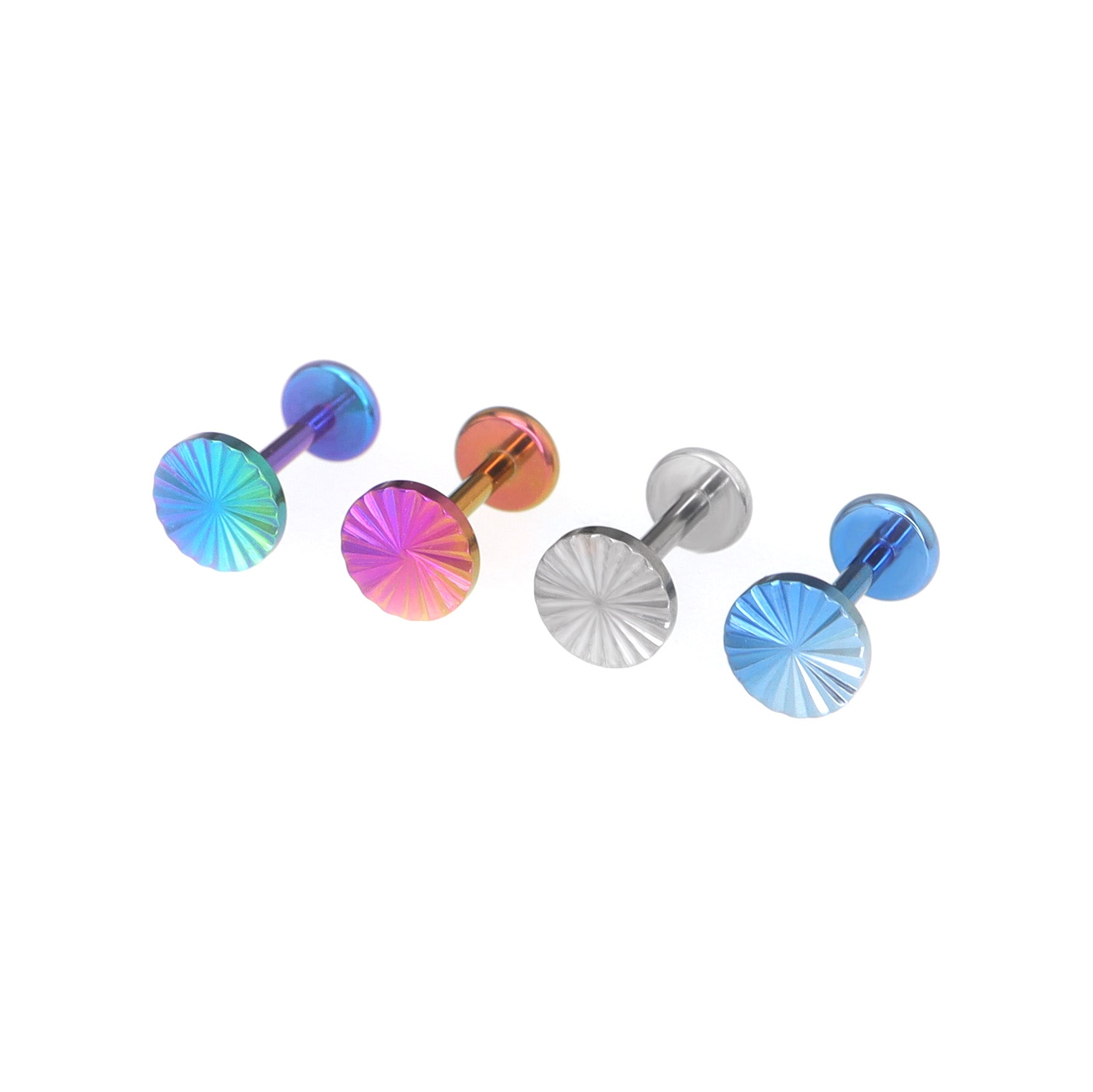 Multicolored Engraved Line Circle Titanium Ear Studs - Multicolored Engraved Line Circle Titanium Ear Studs - Blue-White Gradient / 6mm by CRUXJEWELRY