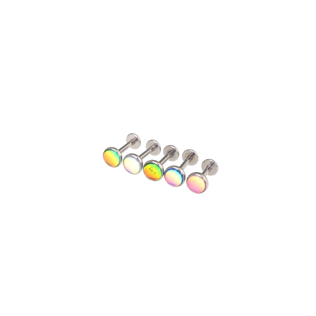 Resin Colorful Oil Slick Internally Threaded Stainless Steel Lip Ring - Resin Colorful Oil Slick Internally Threaded Stainless Steel Lip Ring - Light Blue / 6mm by CRUXJEWELRY