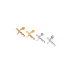 Golden Cross CZ Stainless Steel Ear Studs - Golden Cross CZ Stainless Steel Ear Studs - Gold / Single by CRUXJEWELRY
