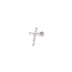 Golden Cross CZ Stainless Steel Ear Studs - Golden Cross CZ Stainless Steel Ear Studs - Sliver / Single by CRUXJEWELRY