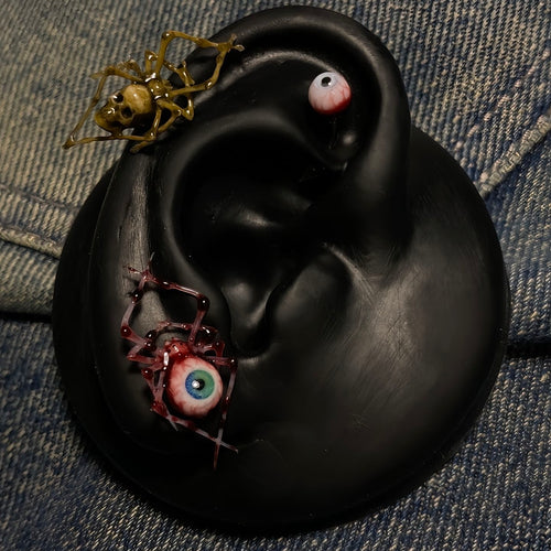 Dark Fantasy Spider Stud Earrings | Bloody Eyeball & Bone Skull piercing jewelry - image 1