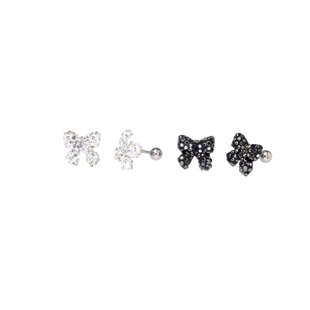 Full CZ Bow Tie Ear Stud - Full CZ Bow Tie Ear Stud - White / Single by CRUXJEWELRY